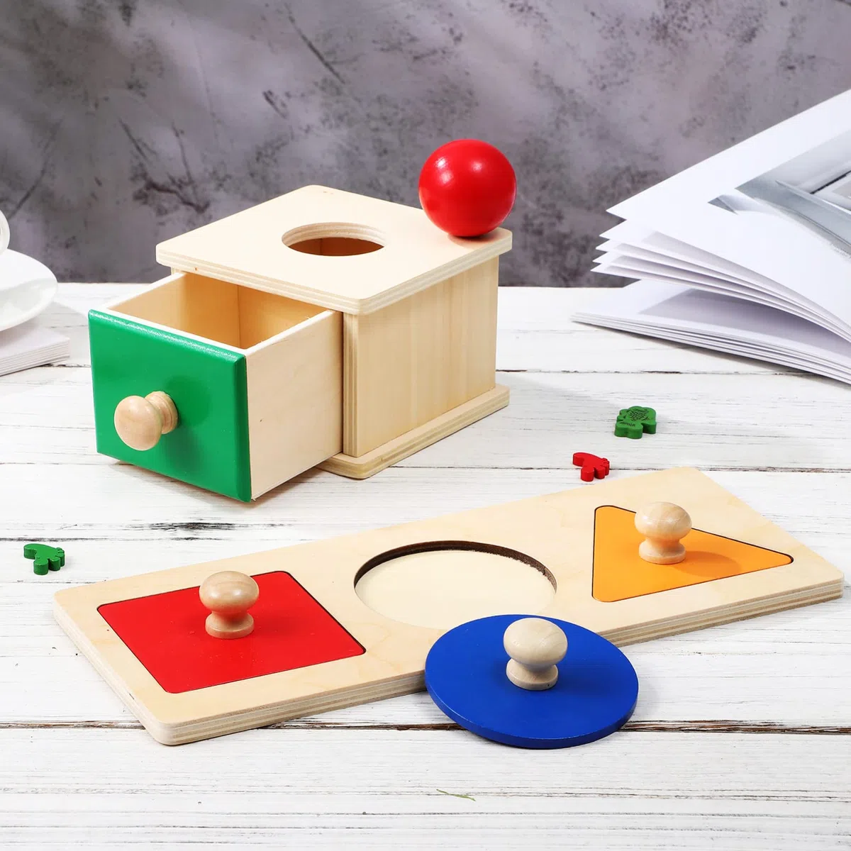 Toddmomy Montessori Oggetti Scatola di Permanenza Palla Drop Giocattoli in Legno per Bambini