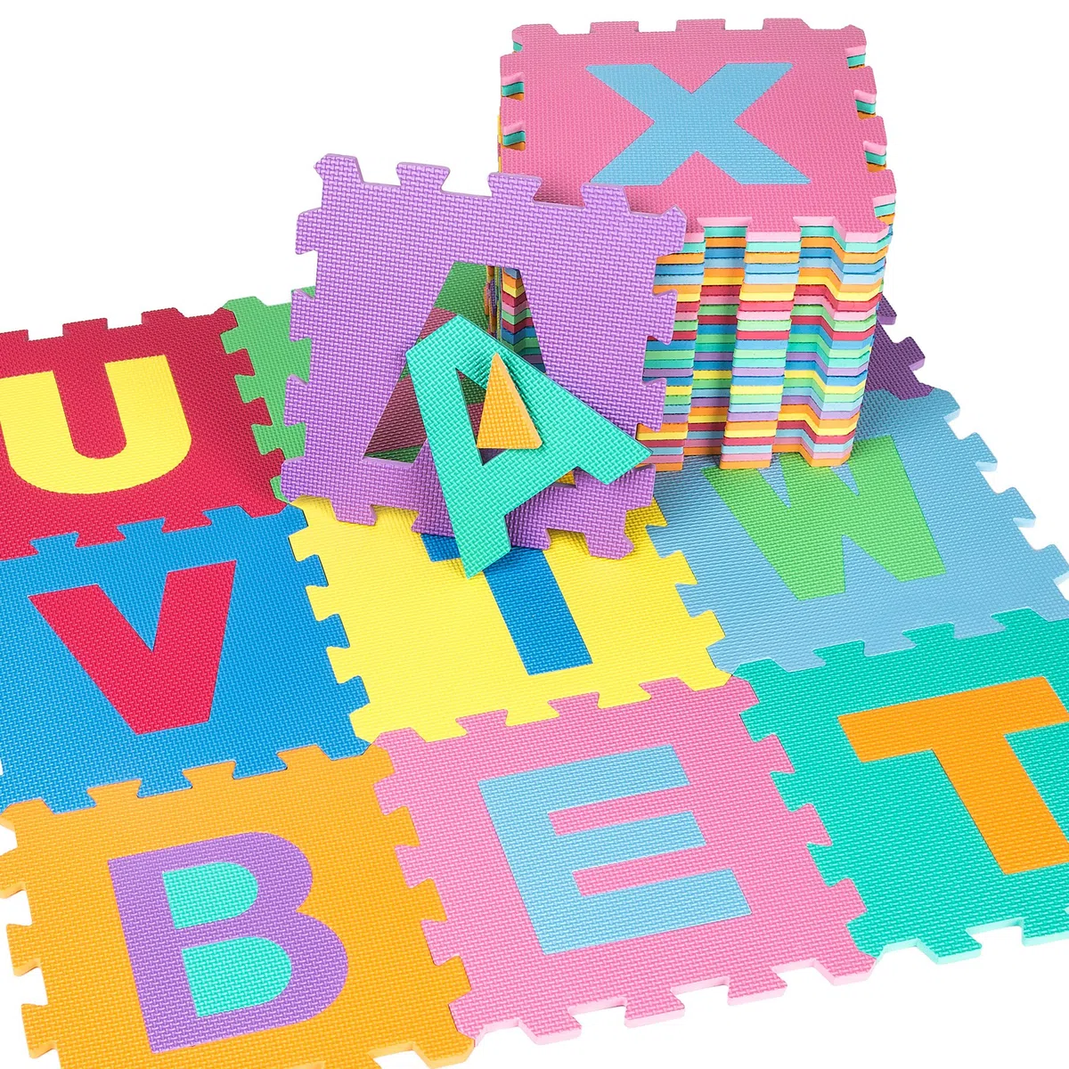 Tectake Tappeto Gioco Bambini Puzzle 189x189x1cm 86 pezzi Lettere e Numeri Gomma EVA Giochi Montessori