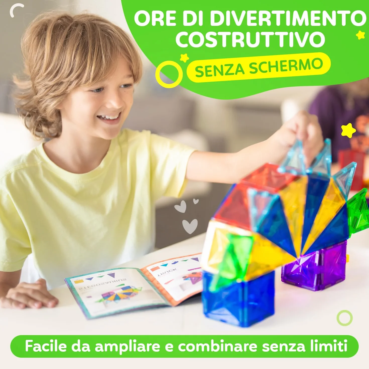 Blocchi Magnetici 120 Pezzi (2 Auto) – Costruzioni Magnetiche per Bambini 3+ – Gioco Creativo con Magnetic Tiles – Blocco da Costruzione Educativo – Idea Regalo Bimbi