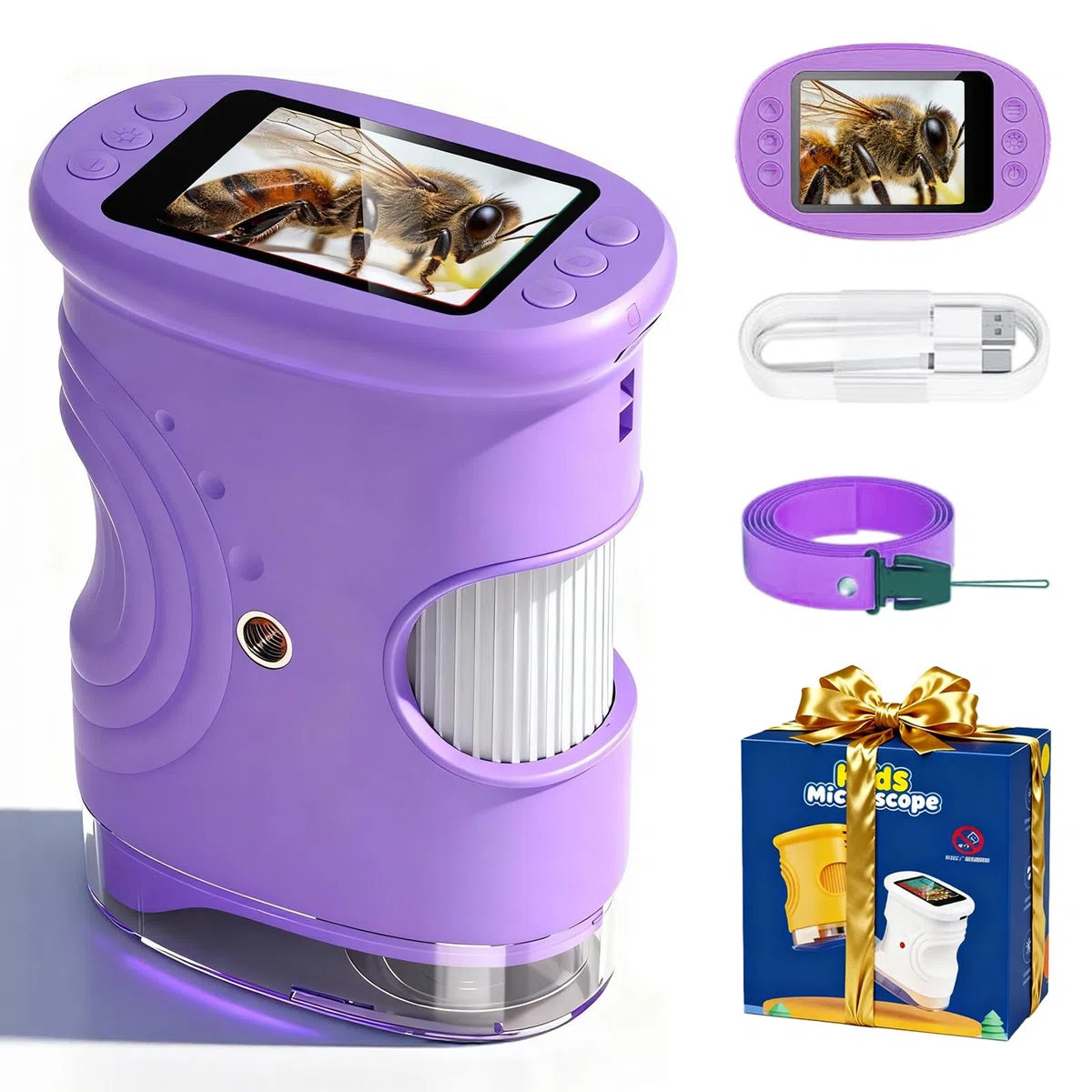 Microscopio per Bambini, 1000X Microscopio Digitale Elettronico Portatile, Schermo IPS 2.0'', 8 luci LED Regolabili, Regalo Bambino