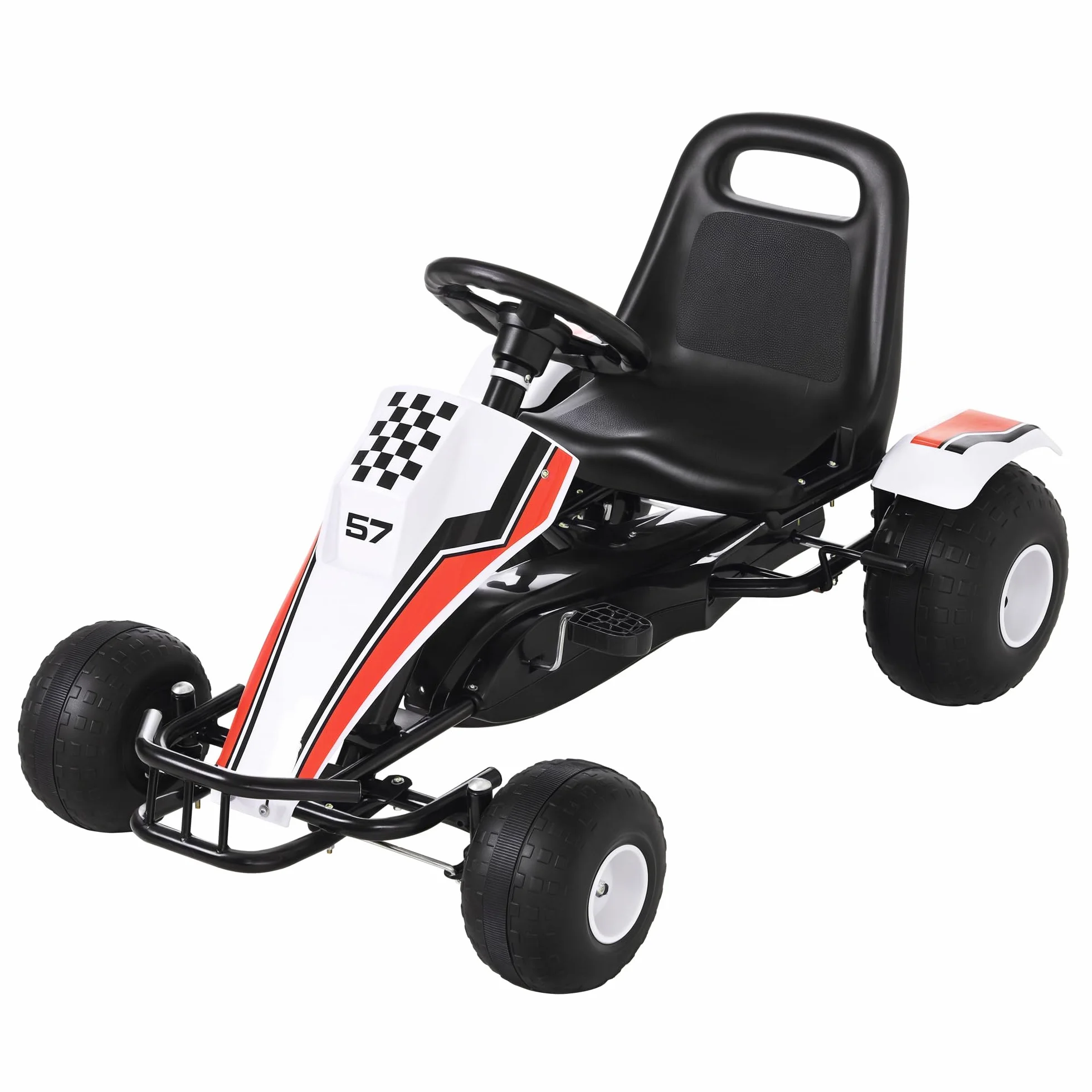 HOMCOM Go-Kart a Pedali Bianco per Bambini 3-6 Anni Sedile Regolabile Freno a Mano Cambio
