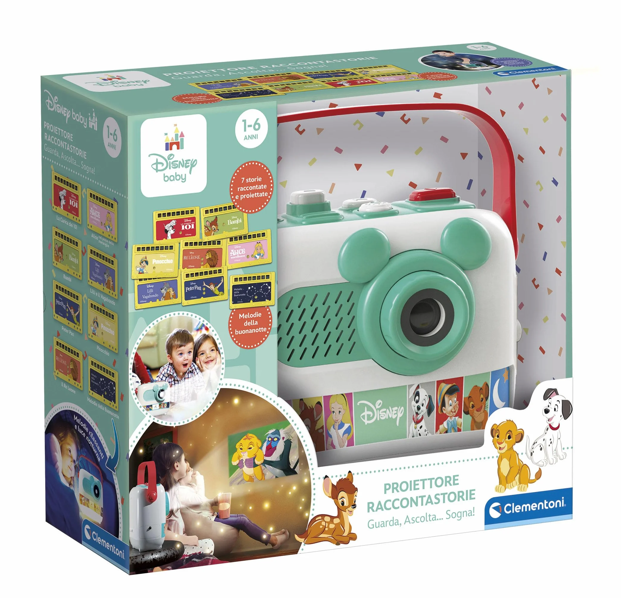 Clementoni Disney Baby Proiettore Raccontastorie, Storyteller per Bambini 1-6 Anni, con 8 Diapositive dei Grandi Classici, Gioco Elettronico, Non Compatibile con Le Ricariche, in Italiano, 17819