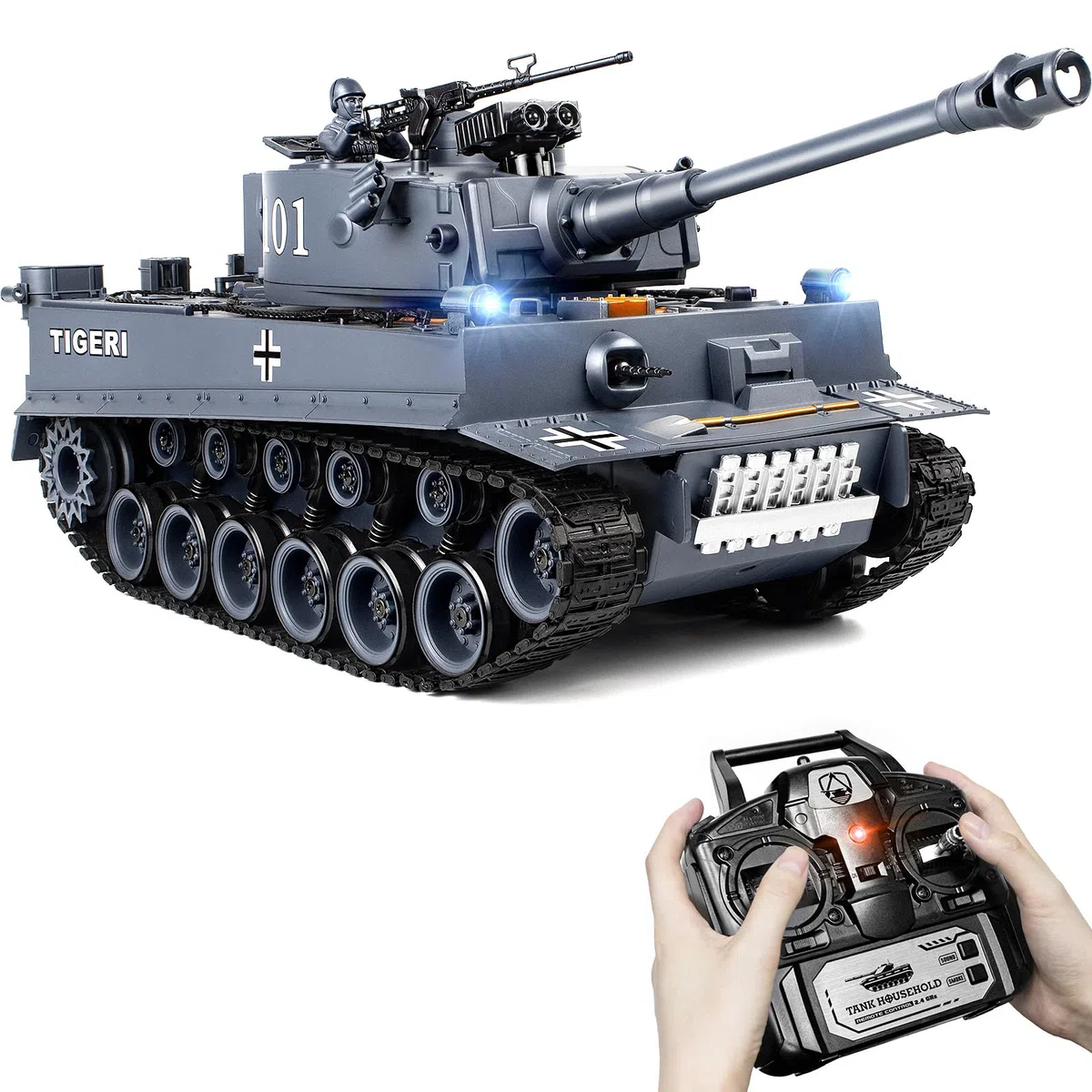 Supdex Carro Armato Telecomandato 1/18 Tanque Tiger I, 2.4GHz Serbatoio Telecomandato, Modello di Carro Armato, Con Suoni Realistici e Luci, Veicolo Militare RC per Adulti e Bambini che Spara BBS