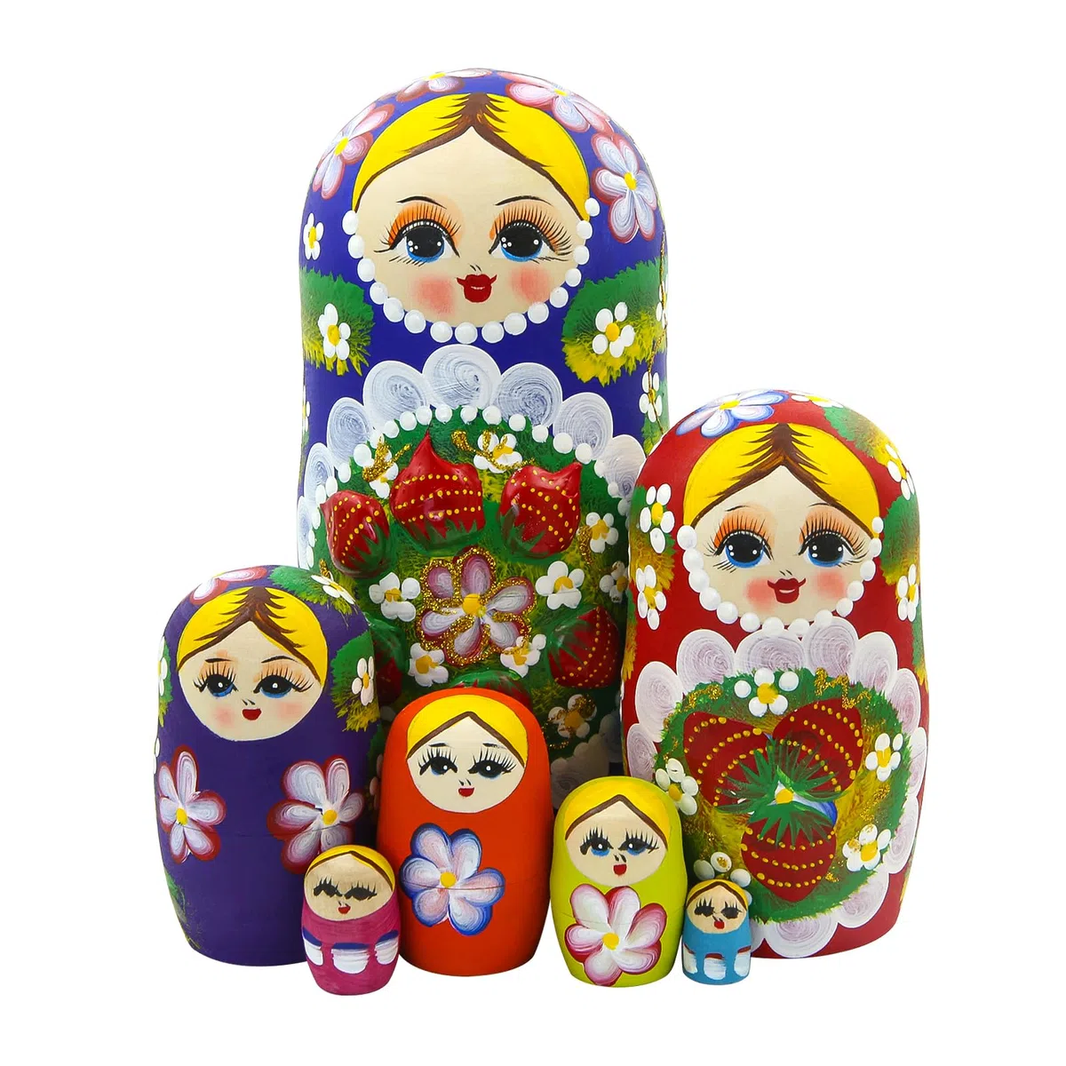 Matriosche russe in legno set di 7 bambole con fiori e bacche regalo festa della mamma