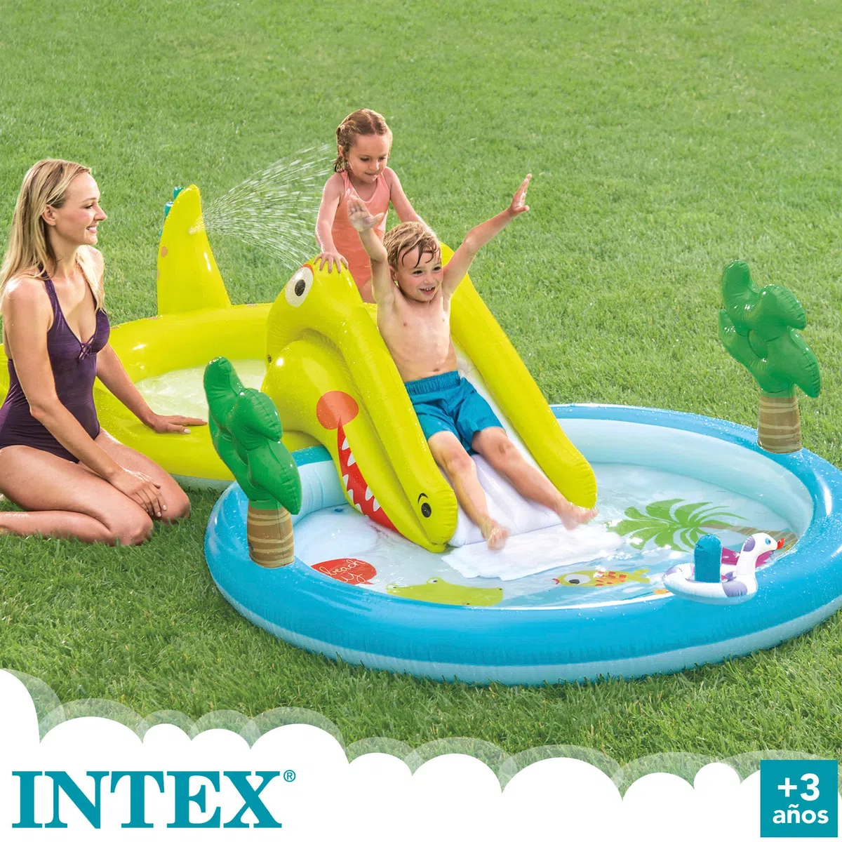 Intex 57164NP Piscina Gonfiabile Play Center Alligatore, Vinile, 323x175x74 cm