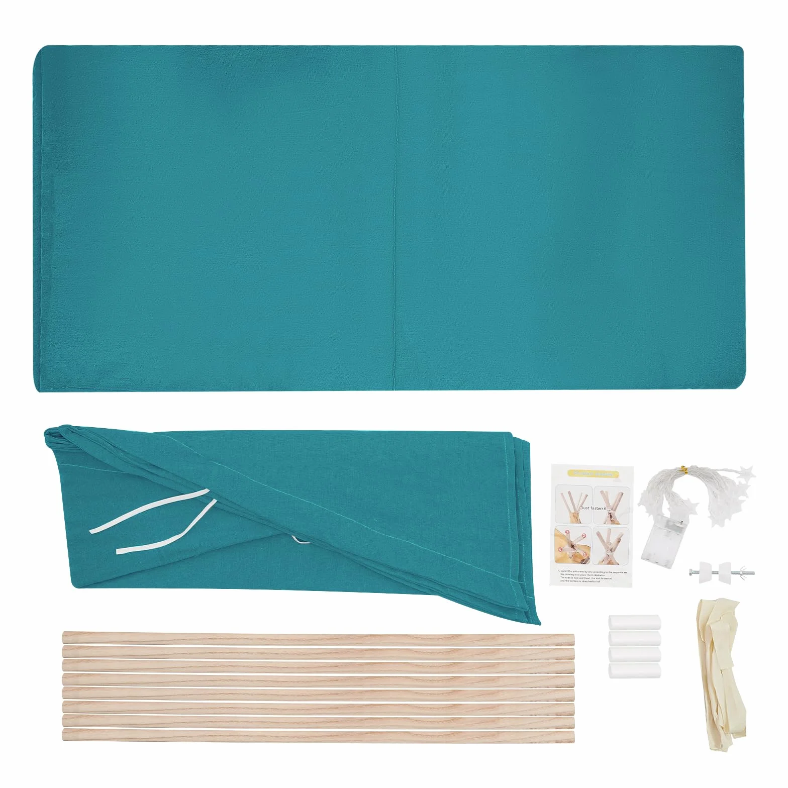 Tipi Tenda per Bambini con Tappetino e Catena Luminosa, Pieghevole in Cotone, Casetta Giocattolo 120 x 120 x 140 cm Blu