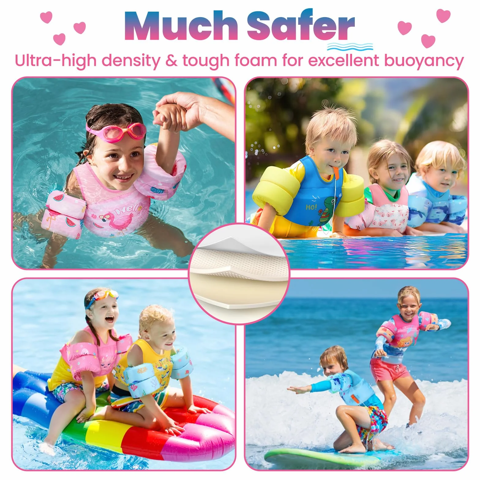 HeySplash Gilet da Nuoto per Bambini Braccioli Galleggianti Peso 9-22/15-30 KG Cinghia Regolabile Fischio