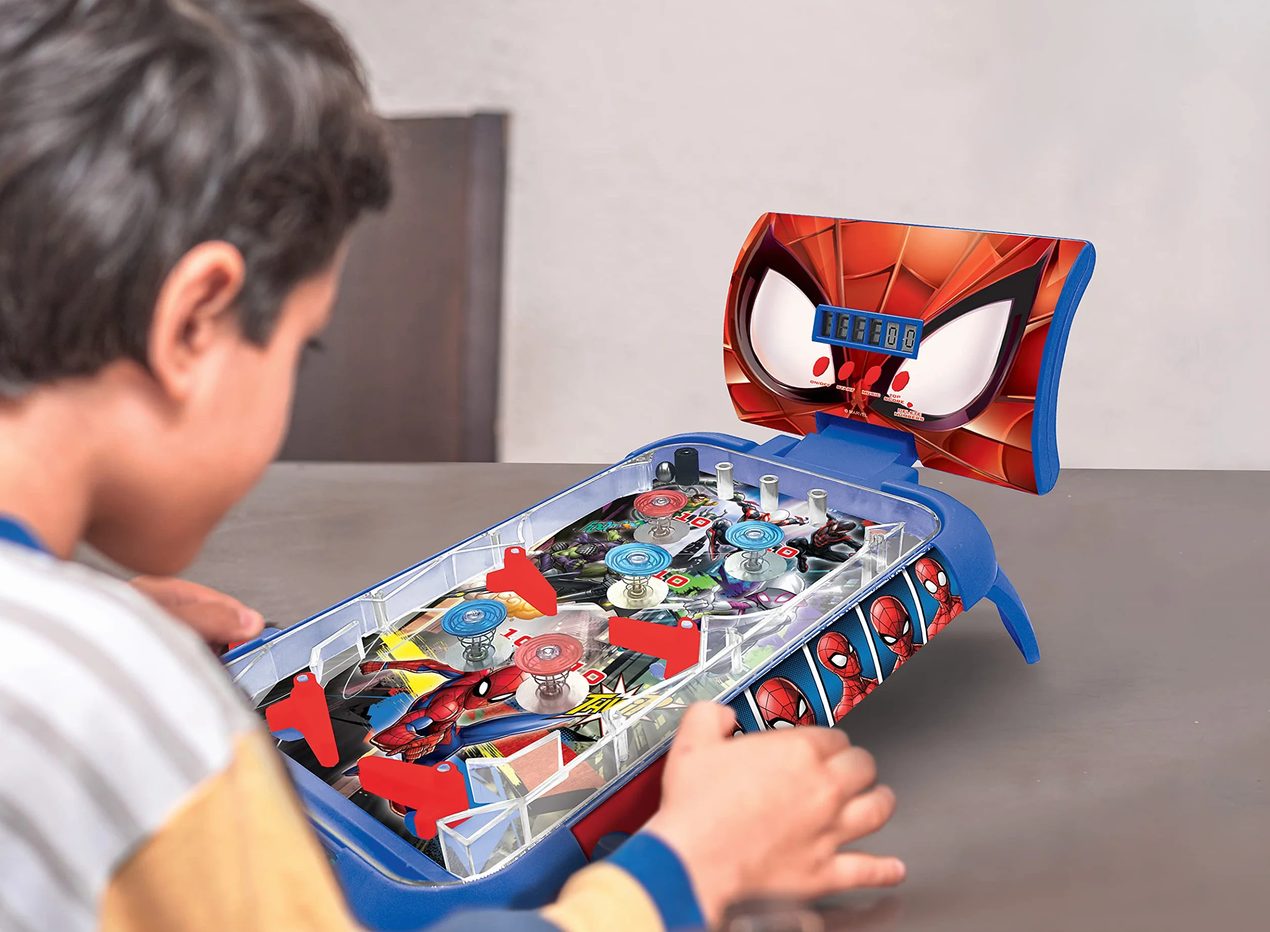 Lexibook, Spider-Man, Flipper elettronico da Tavolo, Gioco d'azione e di riflessi per Bambini e Famiglie, Schermo LCD, Effetti Luminosi e sonori, Blu/Rosso, JG610SP