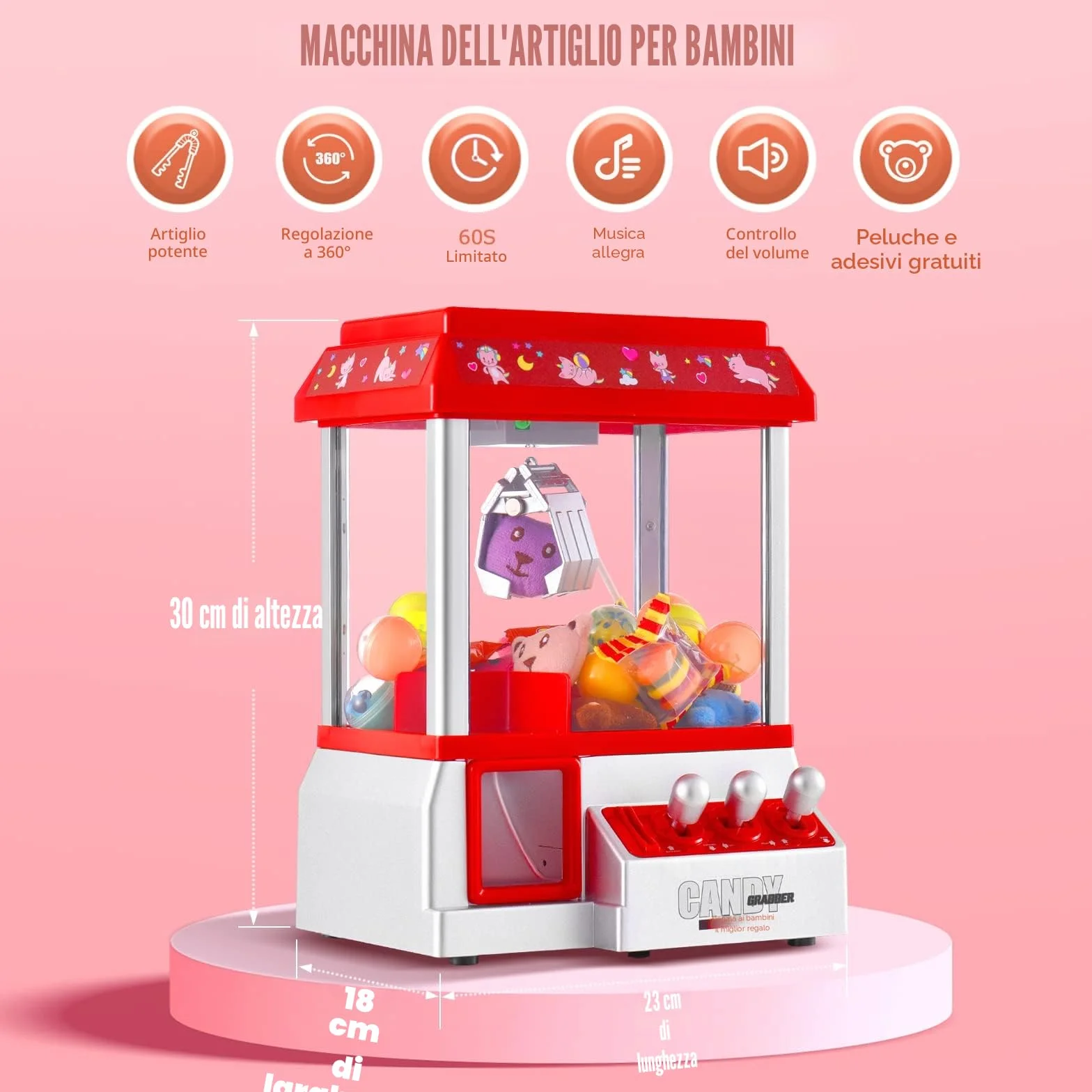 Macchina ad Artiglio per Bambini Caramelle Machine con 10 Bambole 24 Valuta di Gioco Mini Macchina per Artigli Grabber per Ragazzi e Ragazze