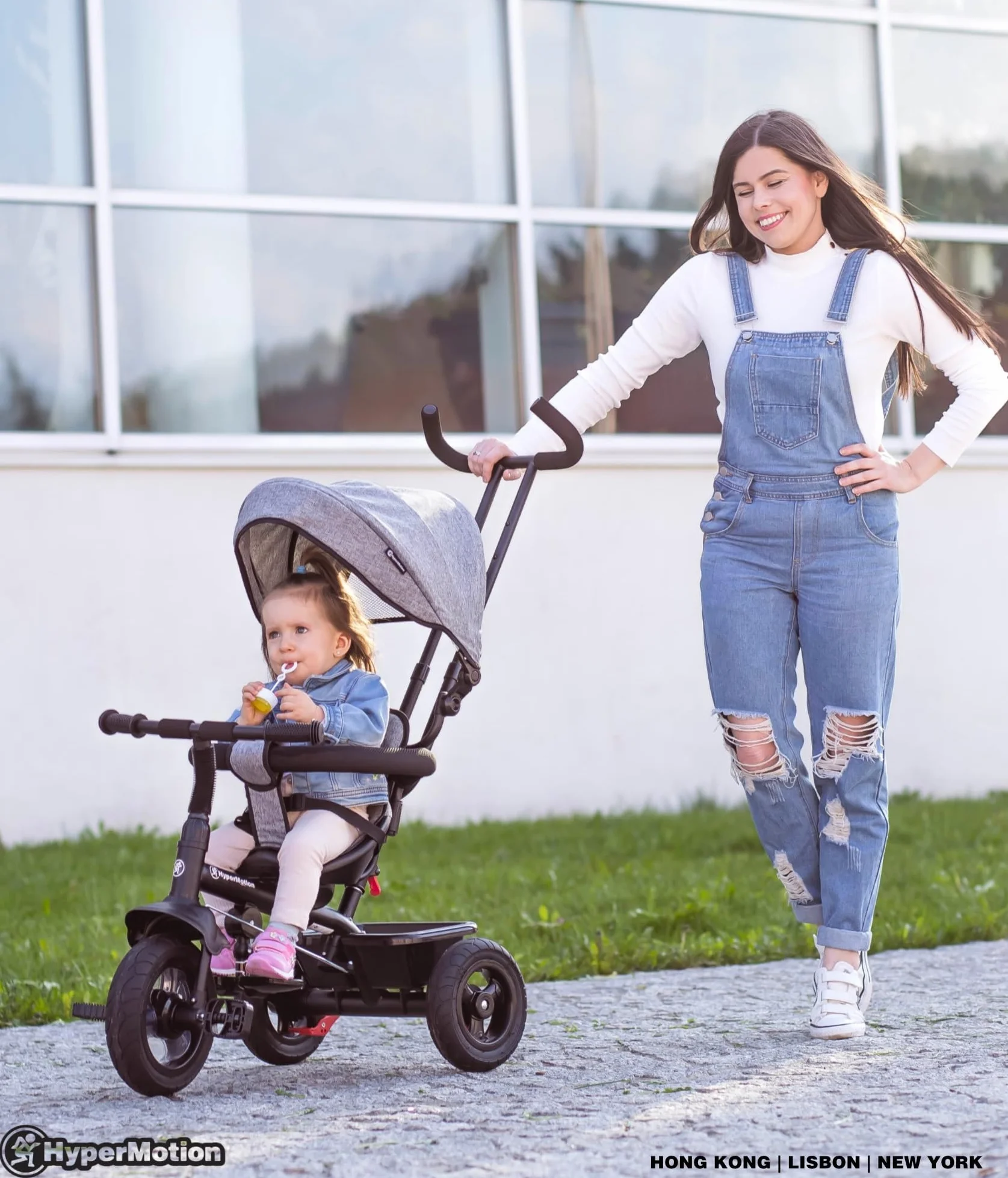 HyperMotion Triciclo Pieghevole per Bambini 1-4 Anni con Manubrio per Genitori - Bicicletta Evolutiva fino a 20kg - Monopattino Bambino Regolabile con Struttura Ergonomica, Grigio