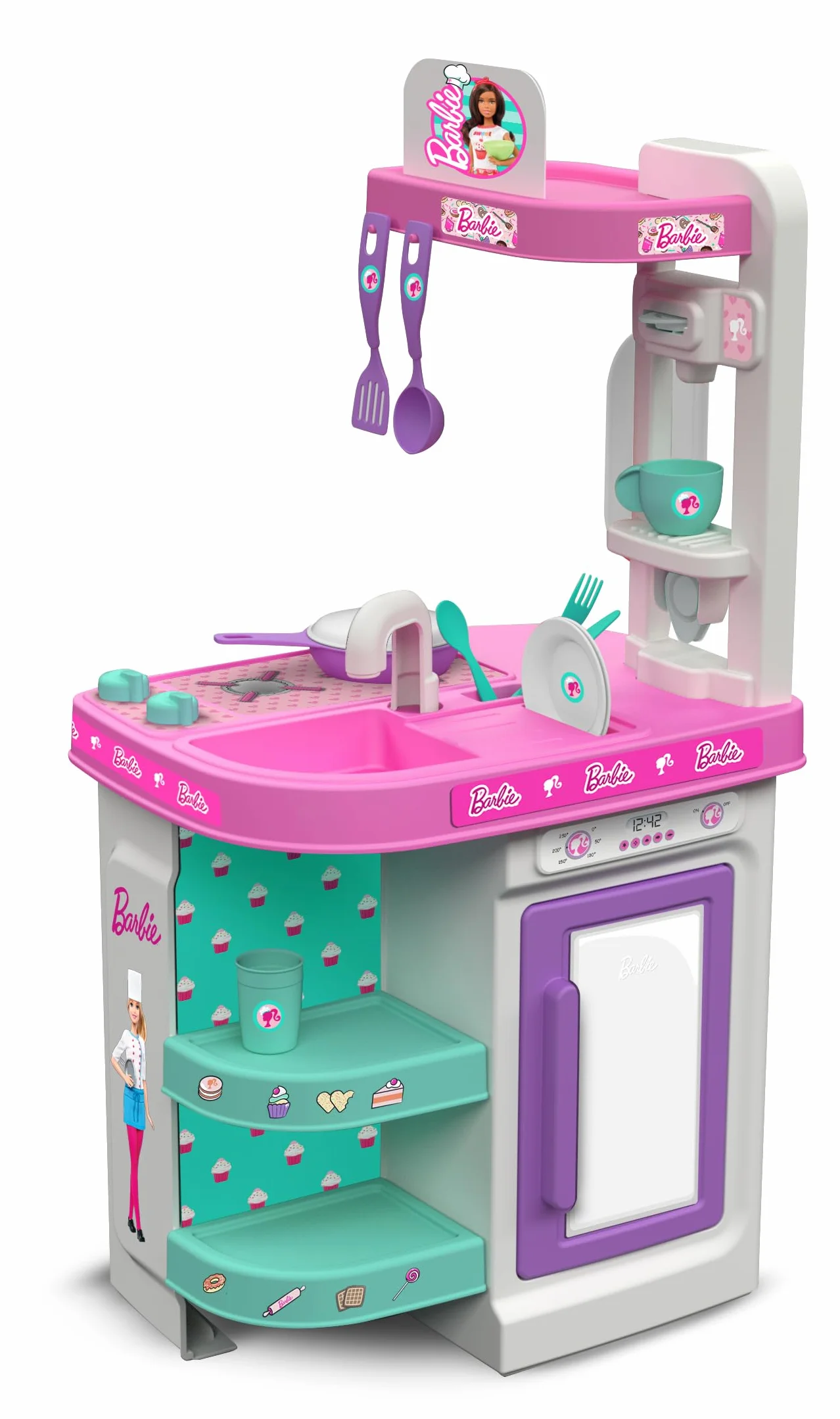 Grandi Giochi - Barbie Cucina Twist, cucina bifacciale 75 cm con tanti accessori - BAR49000