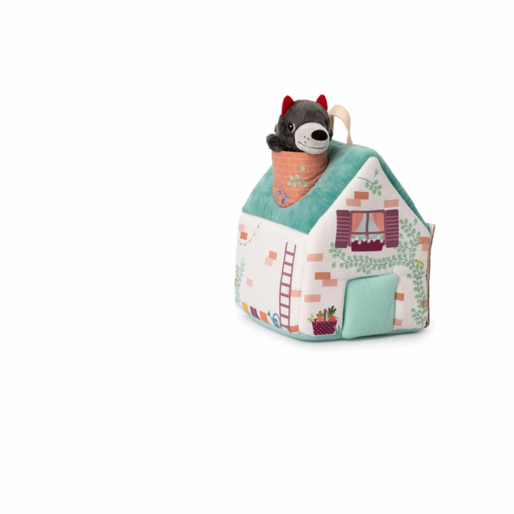 LILLIPUTIENS - Casa del Lupo e dei 3 porcellini - Giocattolo in Tessuto Ispirato alla Famosa fiaba con Personaggi e Case - Stimola la motricità fine e l’immaginazione - dai 18 Mesi - 83490