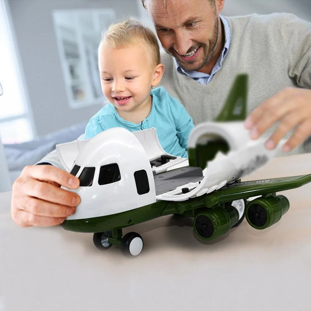 Harilla Giocattolo per Bambini: Aereo Cargo per Trasporto Passeggeri con 6 Veicoli, Green_6 Veicoli Militari