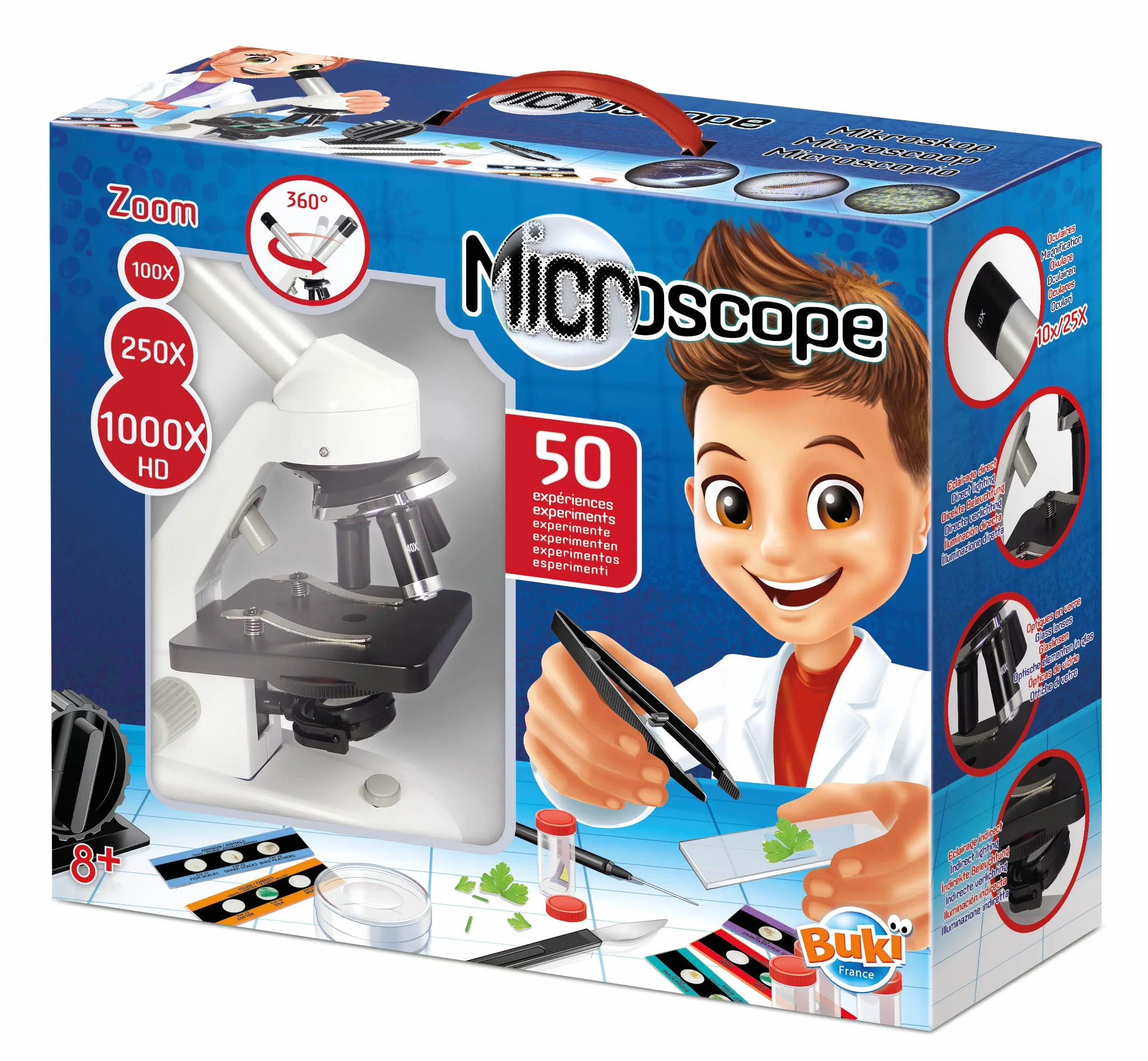 BUKI MR600 - Microscopio 50 esperimenti, 3 zoom : X 100 – X 250 – X 1000 HD