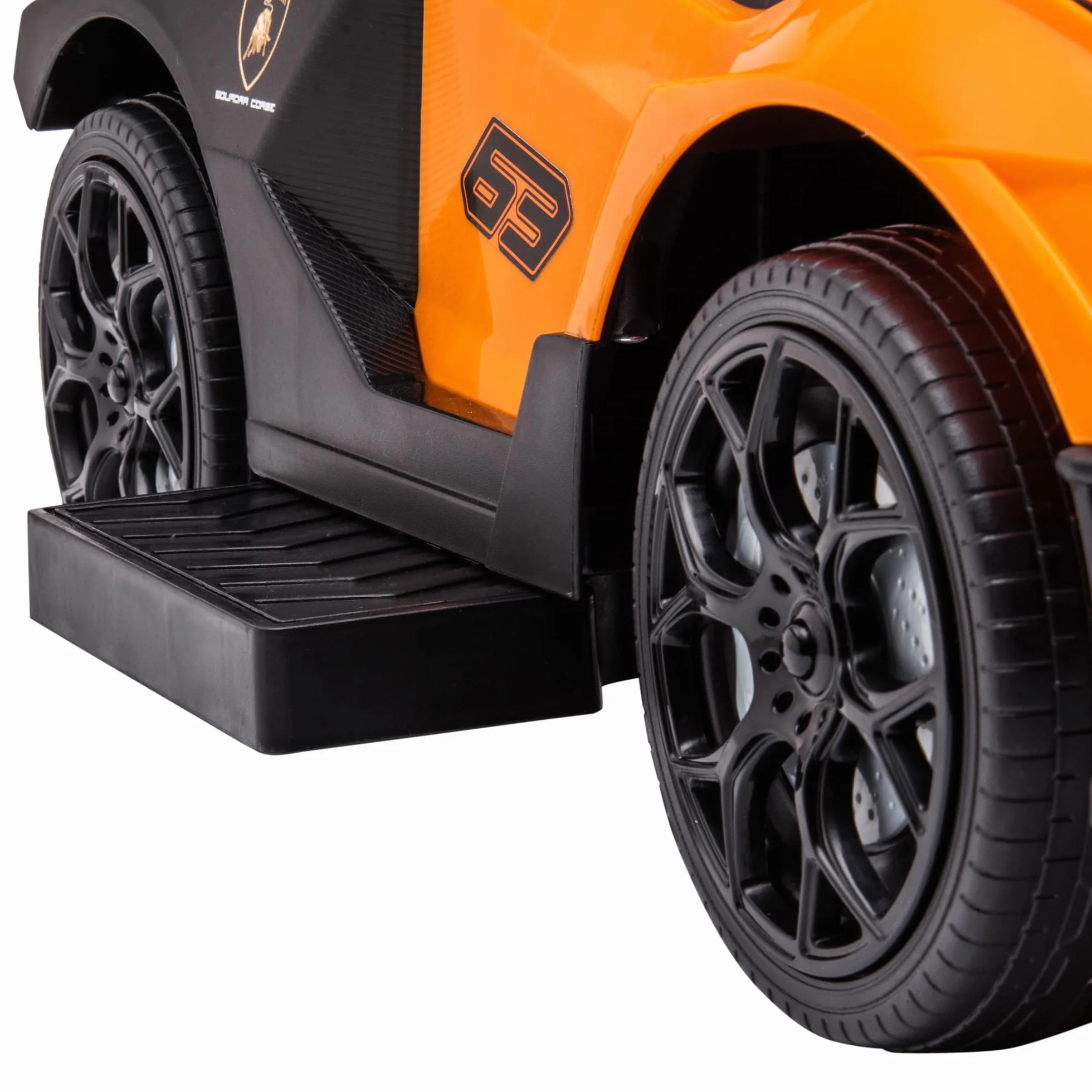 AIYAPLAY Lamborghini Macchinina per Bambini 2 in 1 con Maniglione e Barriera di Sicurezza, Volante e Clacson, Auto per Bambini in PP e Metallo, 86.5x40x89.5 cm, Arancione e Nero