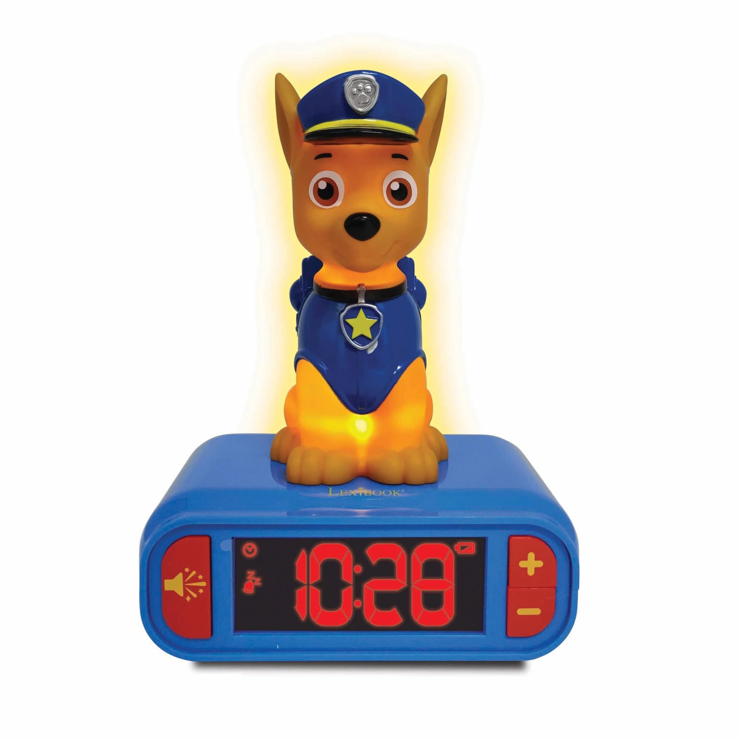 Lexibook - La Squadra dei Cuccioli Sveglia Digitale con Luce Notturna Snooze e Suoni, Orologio, Chase Luminoso Paw Patrol Marshall Cane - Blu/Rosso - RL800PALXB