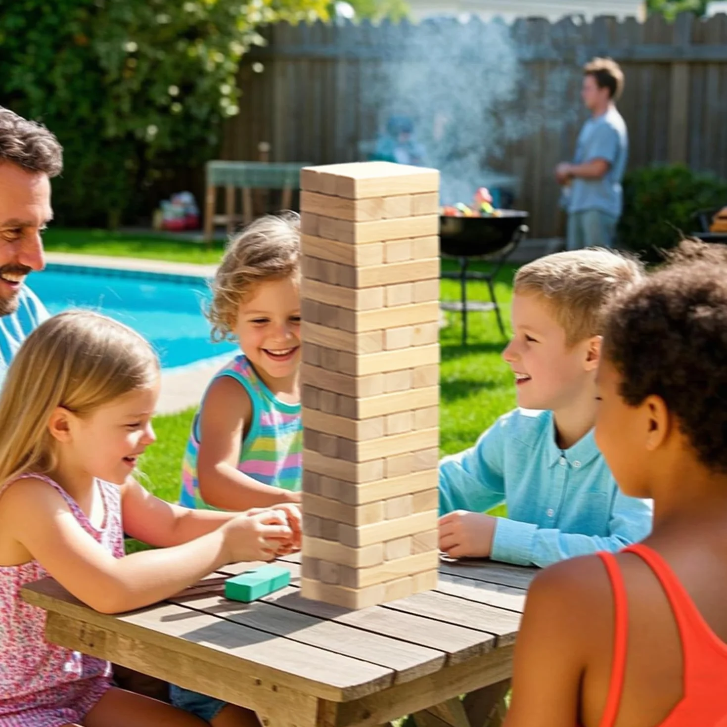 Gioco di Torre di Tamburi in Legno 60 pezzi Blocchi da Impilare