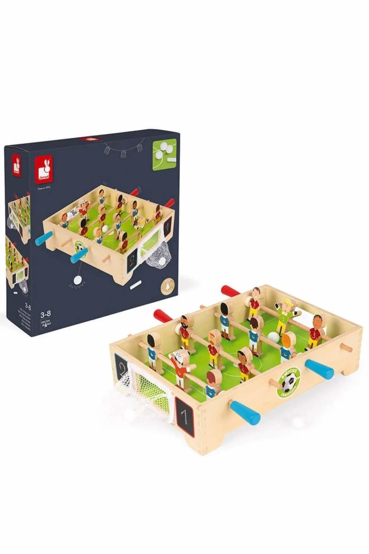 Janod - Mini Calcio da Tavolo in Legno Campioni - A Partire dai 3 Anni, J02070, Multicolore