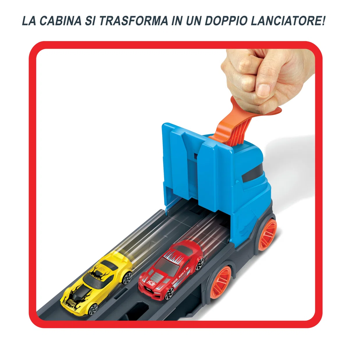 Hot Wheels Camion 2 in 1 Trasportatore e Pista GVG37 con 3 Macchinine, Giocattolo per Bambini 4+