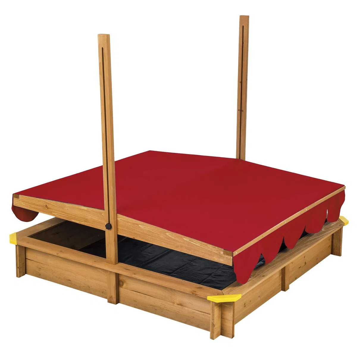 tectake® Sabbiera per bambini da esterno, Sabbionaia con tetto regolabile, tenda da sole orientabile, telone antierbacce, sandbox in legno massiccio, paraspigoli in plastica - 120x120x120 cm, Rosso