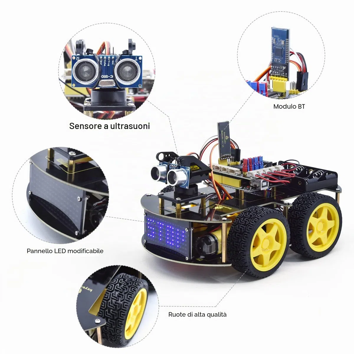 KEYESTUDIO 4WD Robot Car Starter Kit per Arduino R3, Bluetooth IR Remote Control, Line Follow, Evitare ostacoli, ecc Programmazione Robotica Kit per per 14+ adolescenti bambini e adulti