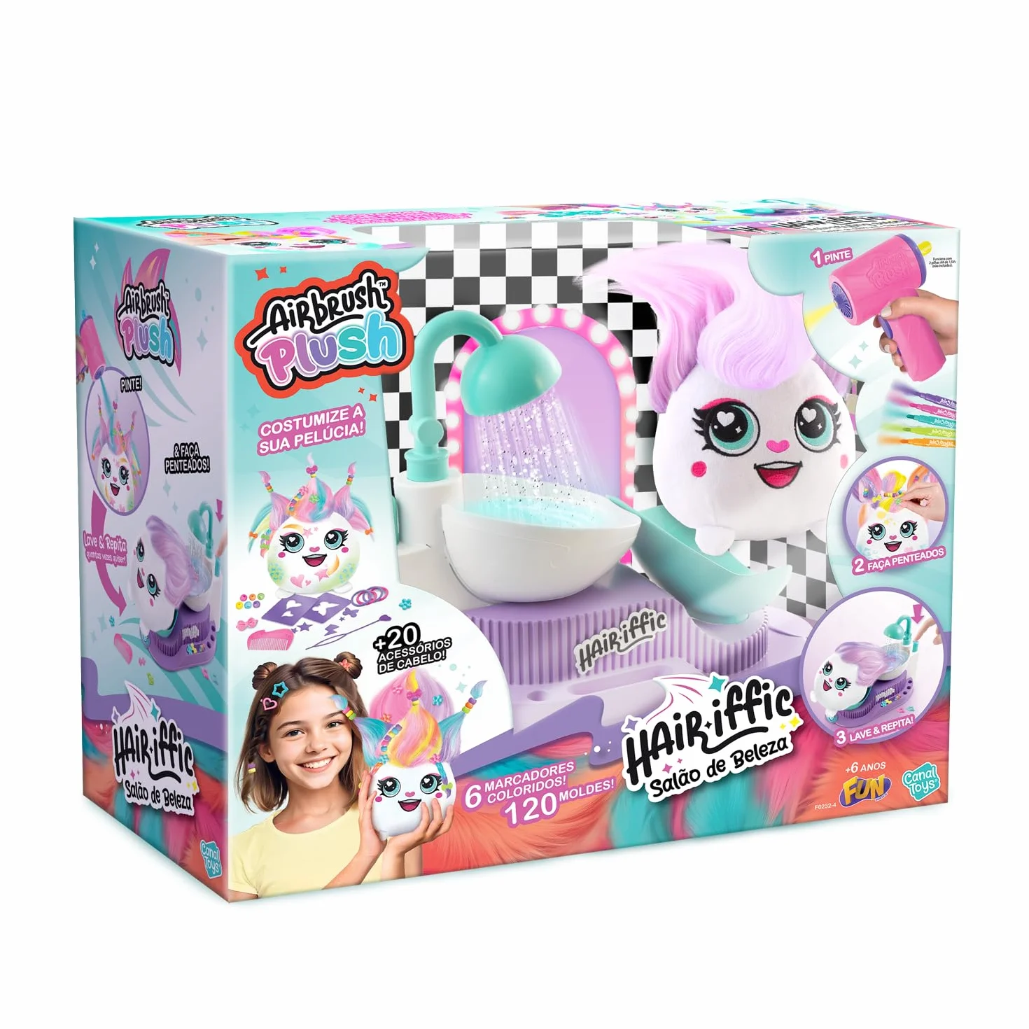 Canal Toys Hair'iffic Salon Airbrush Plush Doudou with Aerografo Stencil Stazione di Lavaggio Creativo Riutilizzabile