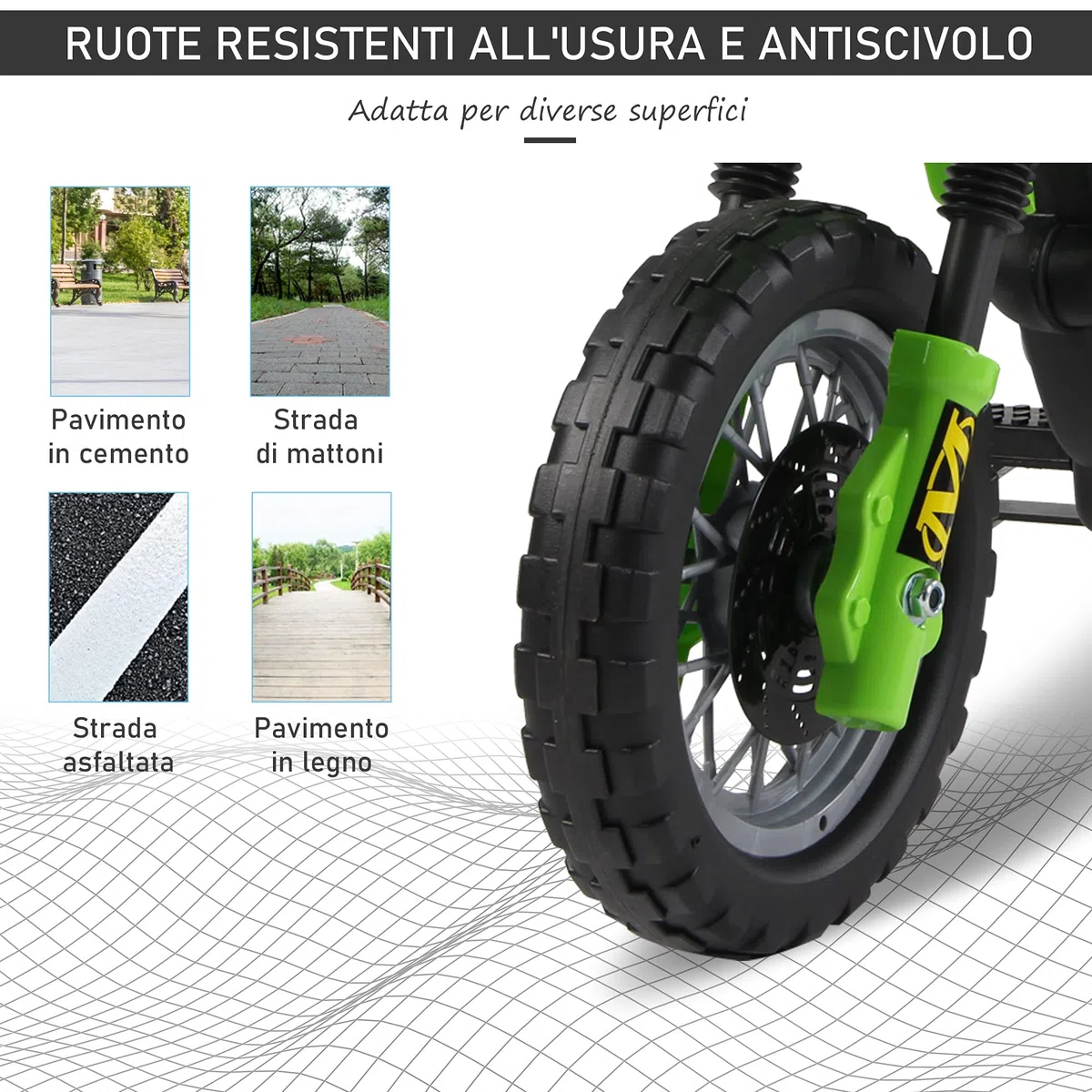HOMCOM Moto Elettrica per Bambini 3+ Anni, 6V 2.5km/h, 102x58x66cm, Verde