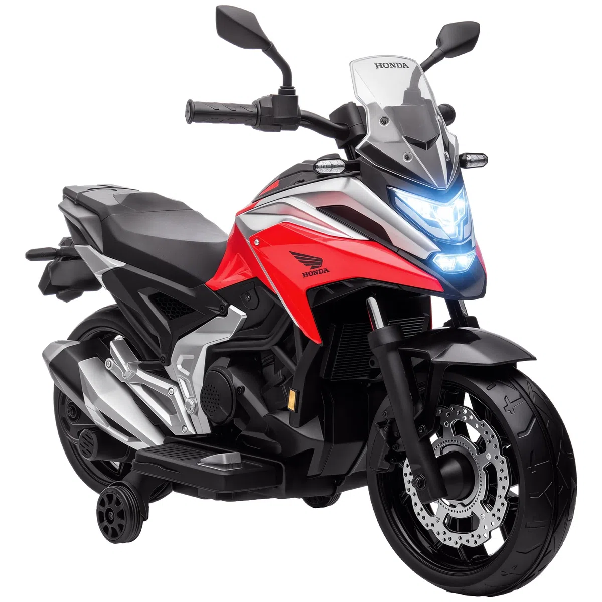 AIYAPLAY Moto Elettrica per Bambini 3-6 Anni Licenza Honda con Fari, Musica e Rotelle, 107x46x75 cm Rosso