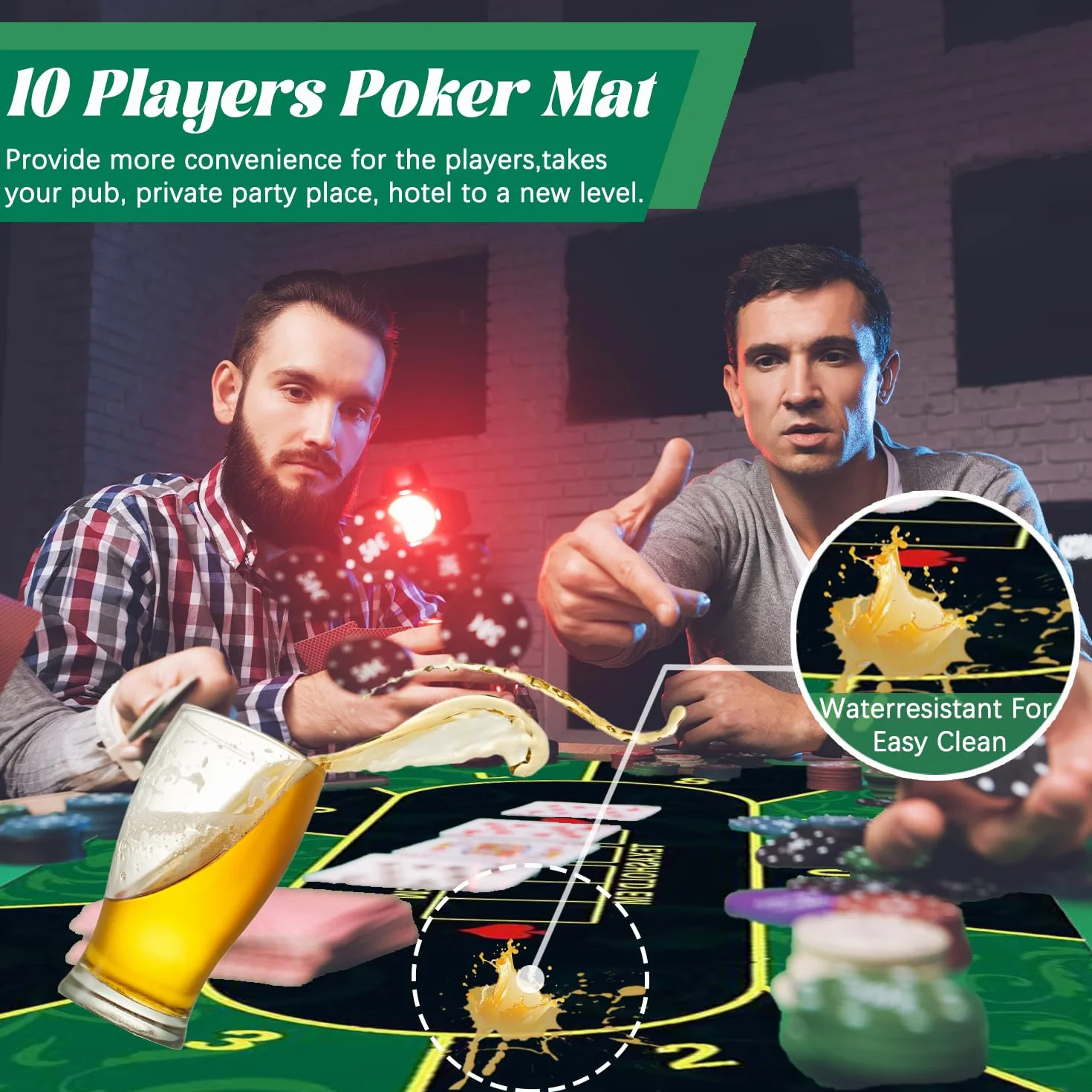 Tappetino da poker, 180 x 90 cm, 10 giocatori Texas Hold'em Poker, in gomma, topper per tavoli, portatile, per giocare a carte, PokerGames, Blackjack, Casinò, con borsa per il trasporto