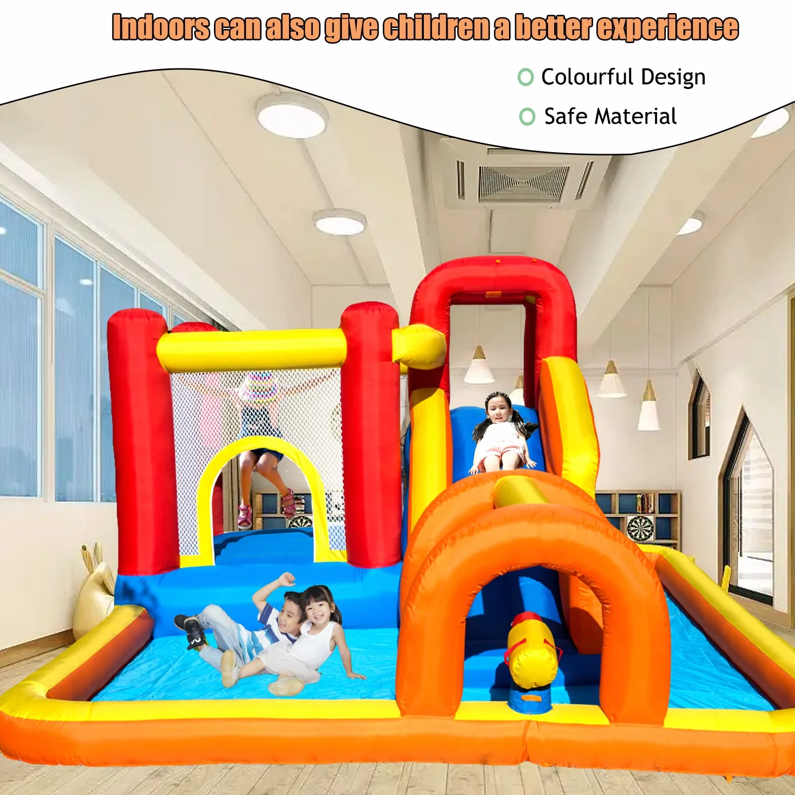 Baralir Castello Gonfiabile con Ventilatore, Scivolo a secco/Acqua, Piscina di palline oceaniche/Parco acquatico, 400×320×200 cm, Castello gonfiabile interno/esterno per Bambini dai 3 ai 10 anni