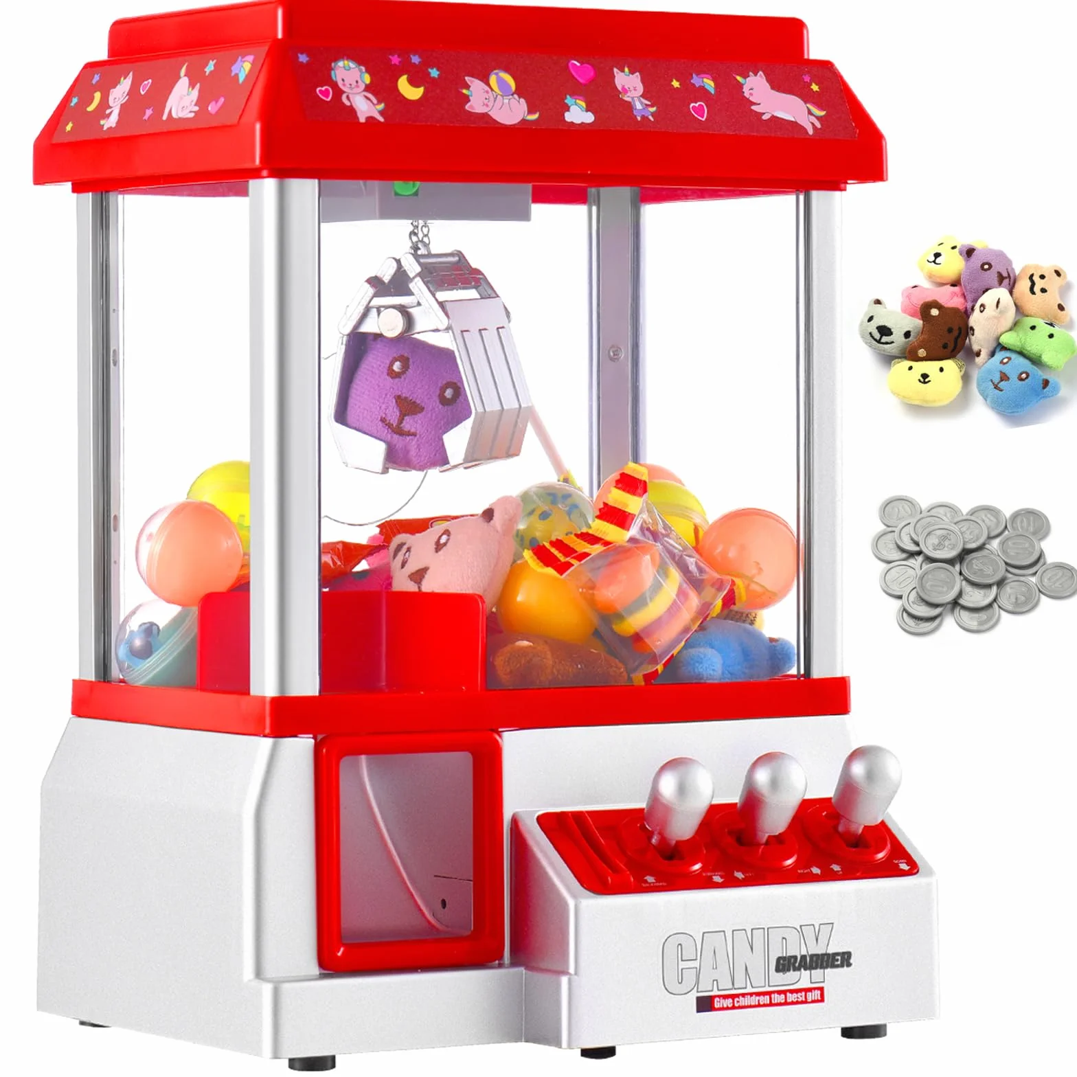 Macchina ad Artiglio per Bambini Caramelle Machine con 10 Bambole 24 Valuta di Gioco Mini Macchina per Artigli Grabber per Ragazzi e Ragazze