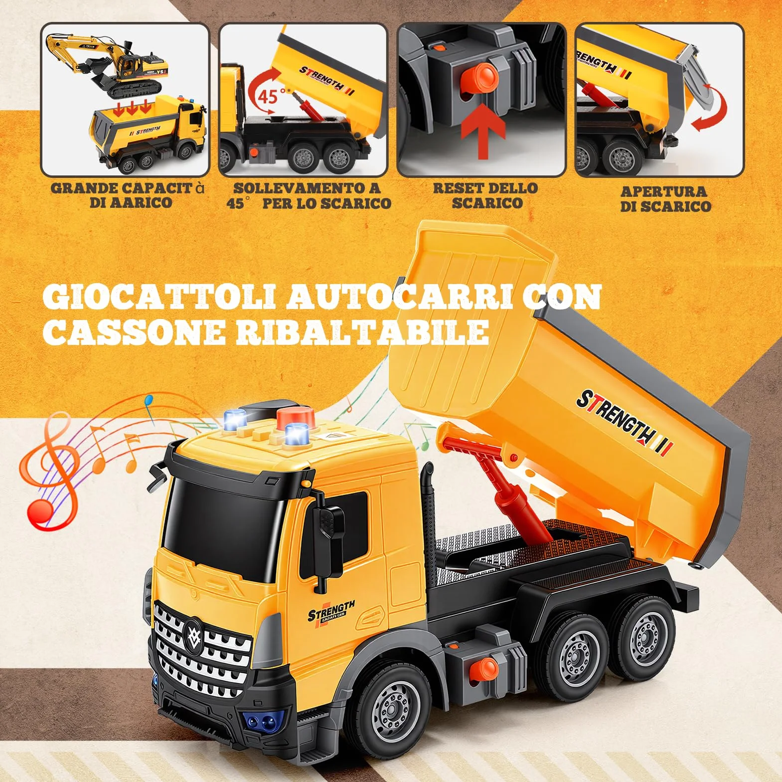 EUCOCO Giochi Bambini 3 4 5 6 7 8 Anni, Ruspa Escavatore Camion Giocattolo Per Bambini Regalo Bambino 3-8 Anni Macchinine Per Bambini Giocattolo Bambino 3-8 Anni Regali Compleanno Bambini Bambino