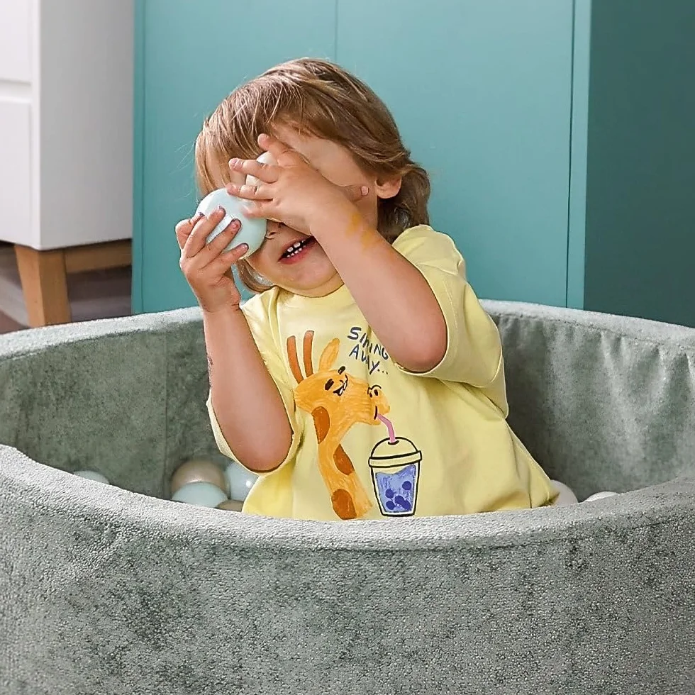 MISIOO Piscina con palline per bambini, 90 x 30 cm, con 200 palline da 6 cm di diametro, rotonda, in morbida schiuma, rivestimento rimovibile e lavabile, per interni