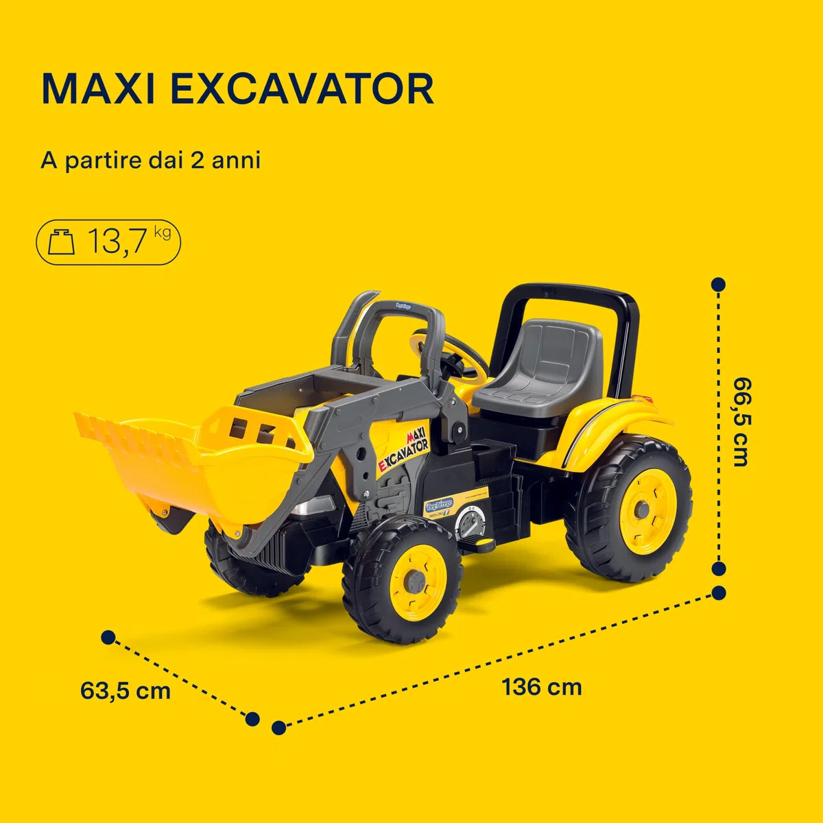 PEG Maxi Excavator Ruspa a Pedali per Bambini dai 2 Anni con Benna Semovente