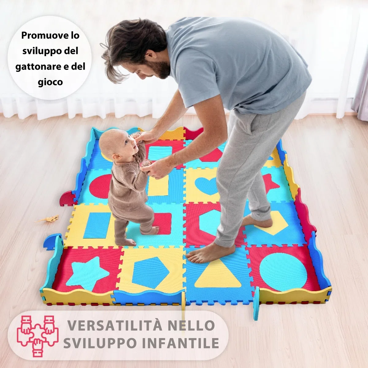 Tappeto Puzzle Bambini Schiuma EVA 140x140 cm con 36 Pezzi Antiscivolo