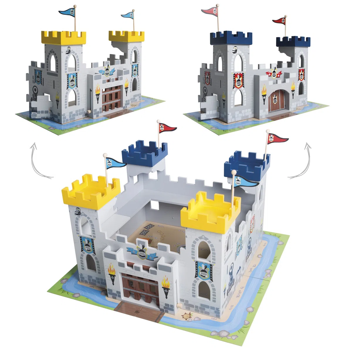 roba Castello dei Cavalieri "3 in 1", Set in Legno, 40 x 58 x 57,5 ​​cm, Grigio