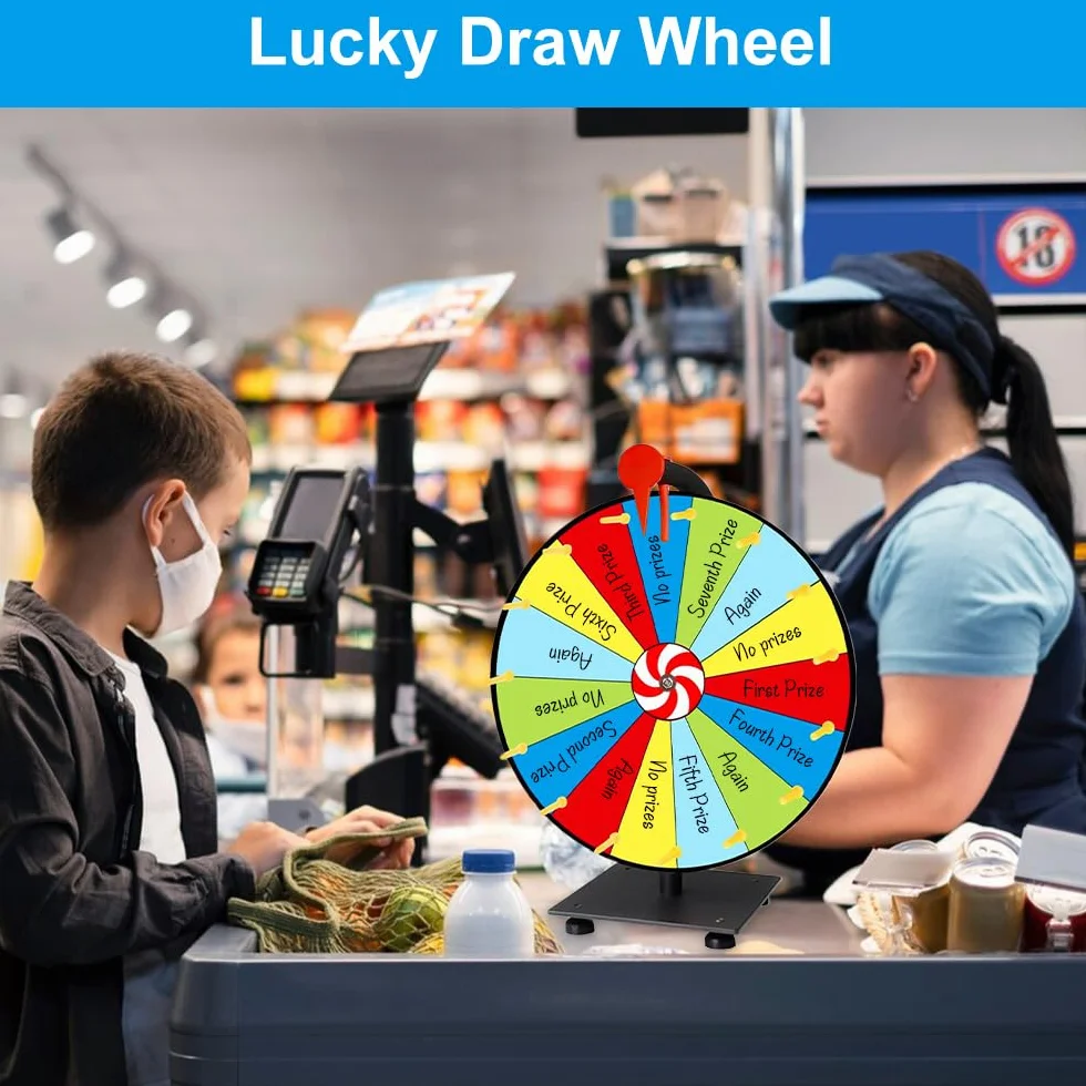 Ruota della Fortuna per Girare, Giocattolo con Gomma e Pennarello, 15 Slots Spinning Prize Wheel, Ruota della Fortuna per Giochi della Lotteria, Giochi di Parole, Carnevale