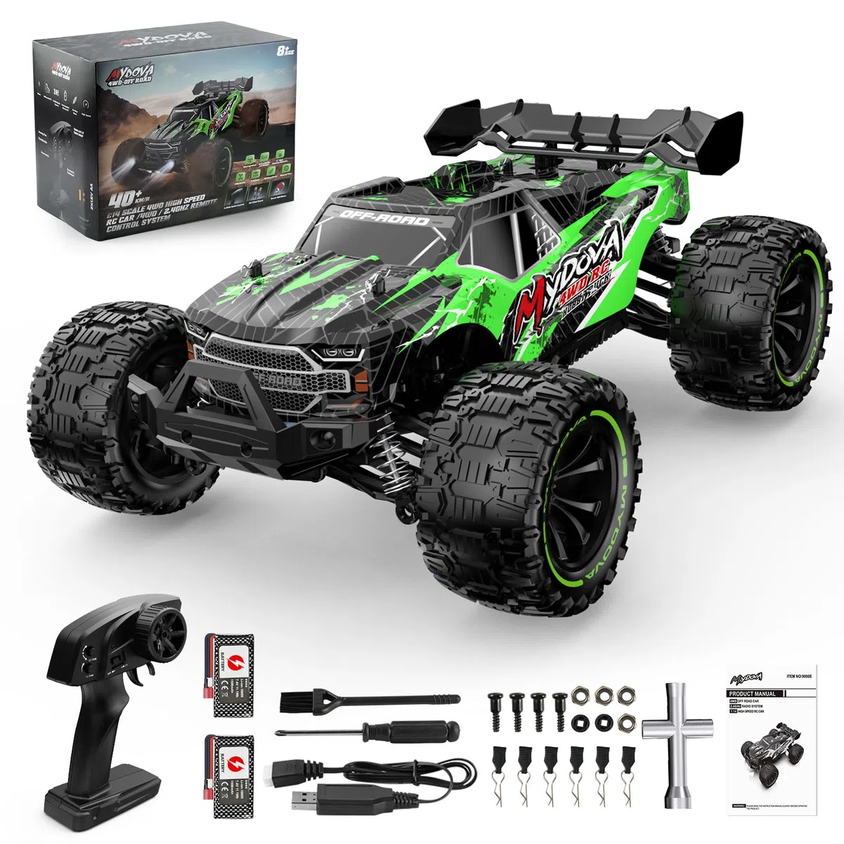 1:14 Auto telecomandata, 4X4 High Speed RC Offroad con 2 batterie, All Terrain 2.4 GHz RC Offroad telecomandato mostro truck auto da corsa giocattolo regalo per bambini e adulti