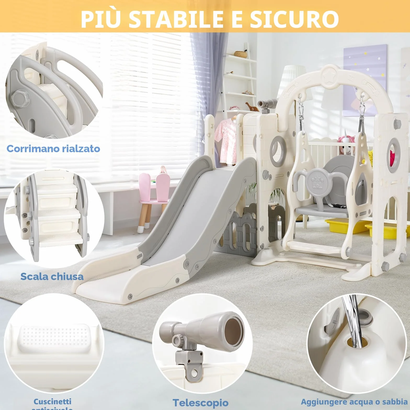 Scivolo per Bambini, Toddler Climber Swing Set, 5 in 1 Parco Giochi, con Altalena, Scivolo, Scala da Arrampicata, Telescopio, Deposito, Set di Giochi per Interni all'aperto, Scivolo Indipendente