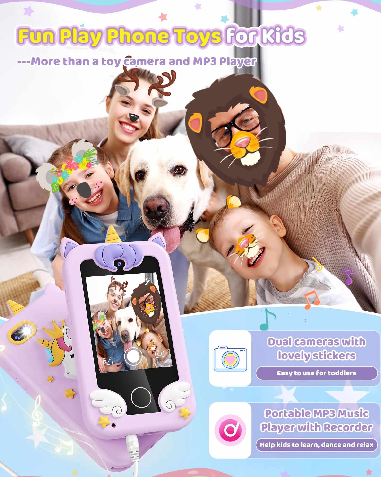 Telefono Giocattolo per Bambini, Regali a Tema Unicorno per Bambini e Bambine da 3 a 8 Anni, Smartphone con Schermo Tattile, Musica, Doppia Fotocamera e Giochi di Puzzle, Ideale per Compleanno
