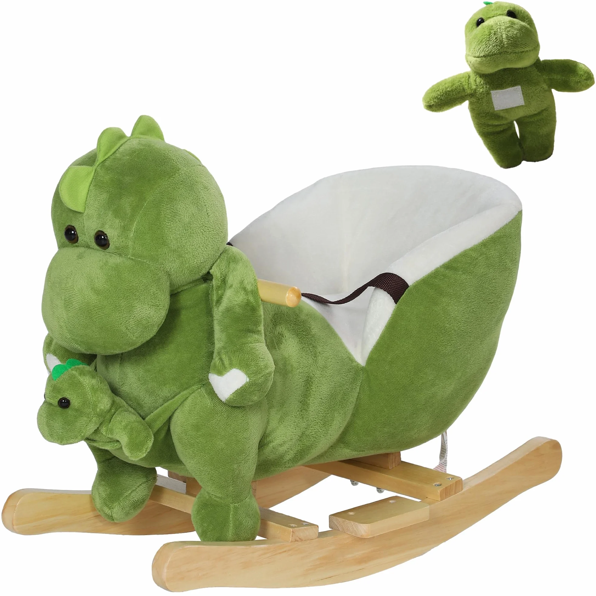 AIYAPLAY Cavallo a Dondolo per Bambini a Dinosauro con Marionetta, Cavallino Cavalcabile con Suoni e Rivestimento Morbido, Età 18-36 Mesi, Verde