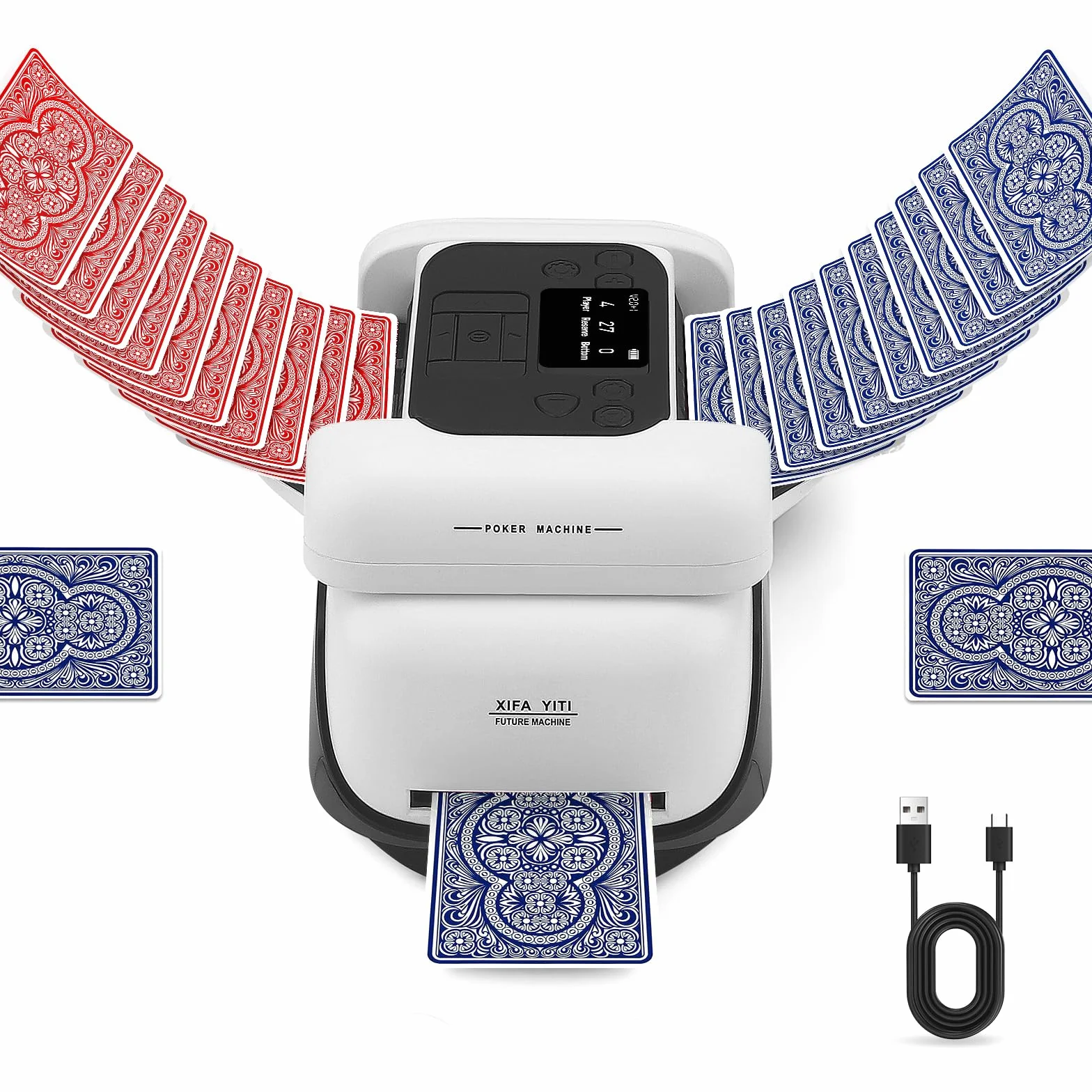 Mescolatore e distributore automatico di carte all-in-one, 5 modalità intelligenti, lanciatore di dadi integrato, ricaricabile, compatibile con carte da poker, blackjack e uno per 2-8 giocatori(2IN1)