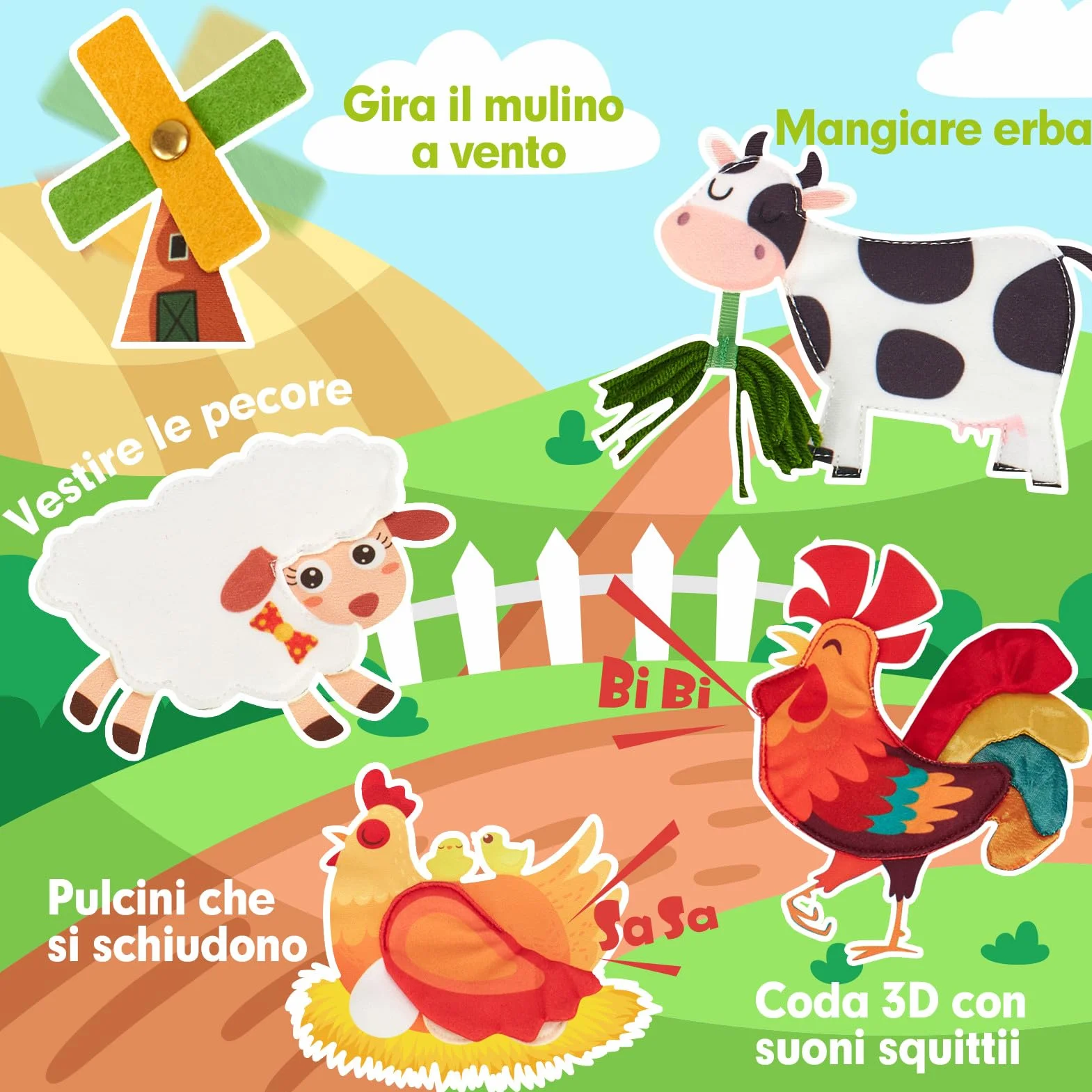 hahaland Busy Board Montessori Libro Interattivo 1 Anno - Quiet Book Sensoriale Educativo - Giochi Montessori 1 2 3 Anni Tavolo Pannello di Feltro attività Valigetta Didattici Regalo Bimbo