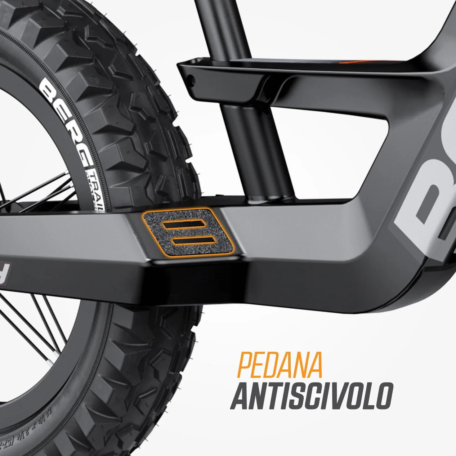 Berg Biky Cross, bicicletta nera con freno a mano a partire dai 2 anni, pneumatici, telaio leggero in magnesio, veicolo antiscivolo da 12 pollici, bicicletta per bambini ragazzi e ragazze, sella