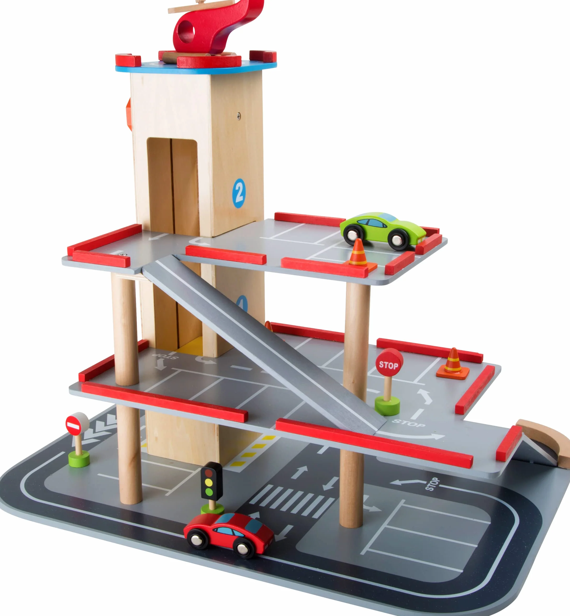 4777 Parcheggio "Discesa rapida" small foot in legno, a 3 piani, ascensore e piazzola di atterraggio per elicotteri, da 3 anni