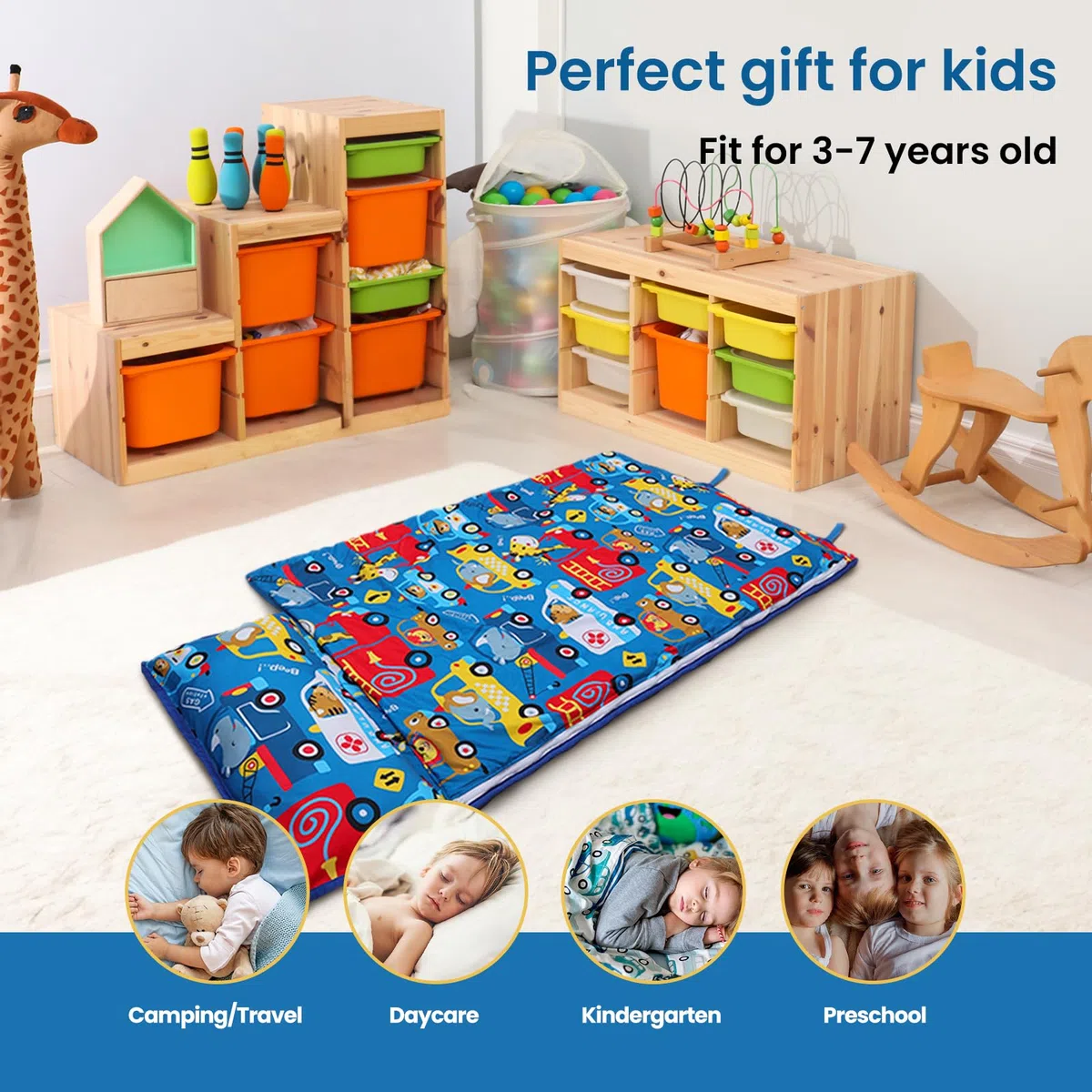 decalsweet Nap Mat per Bambini con Cuscino e Coperta Rimovibili, Grande Extra Spesso 2 in 1 Sacco a Pelo Pieghevole per Ragazze Ragazzi, Nap Mats per Asilo Nido e Campeggio Auto (WX-A-0090)