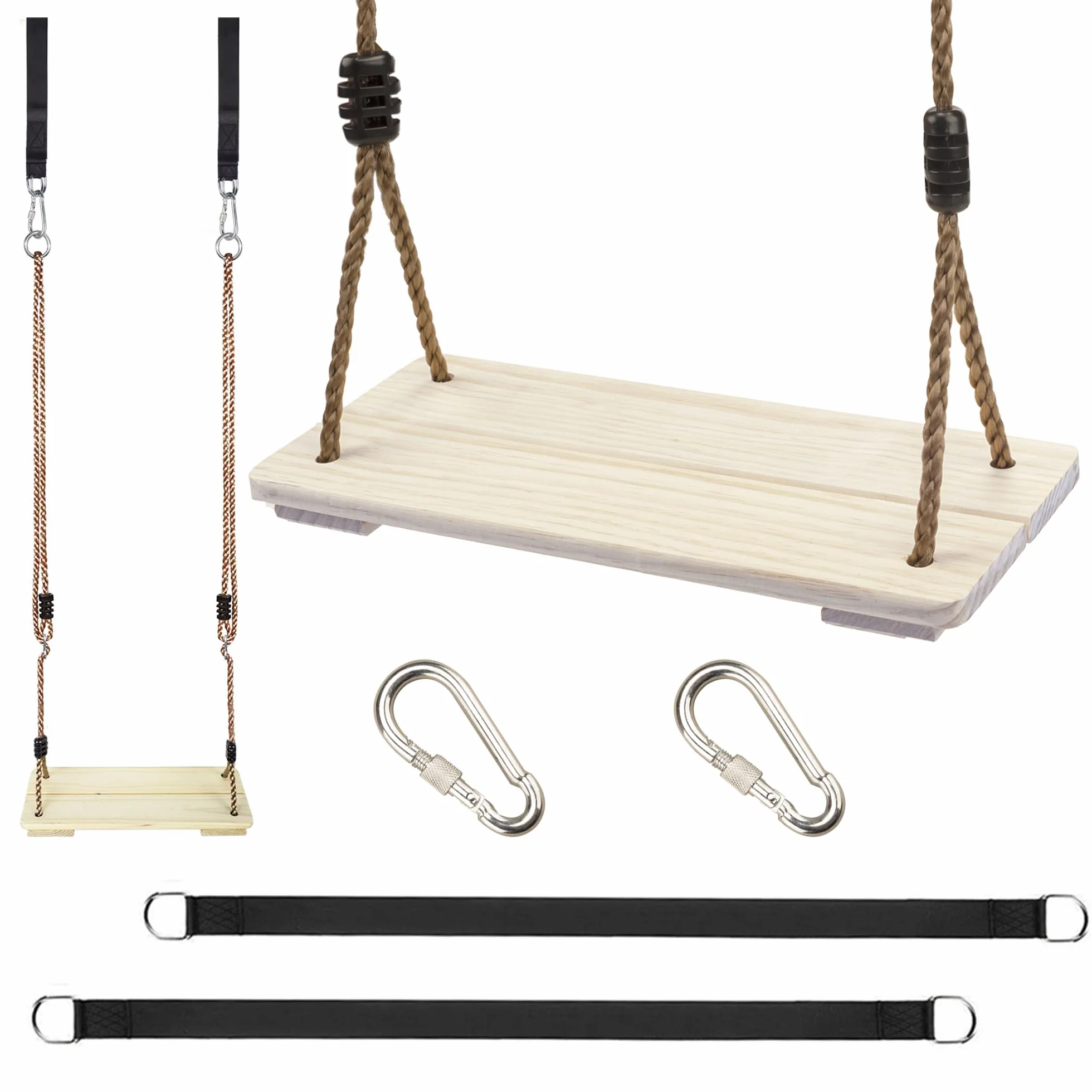 KINSPORY Altalena Legno, Altalena da Giardino per Bambini, Seggiolino Altalena Bambini Legno, Sedili per Altalena per Bambini da Giardino con Corda in Canapa Regolabile