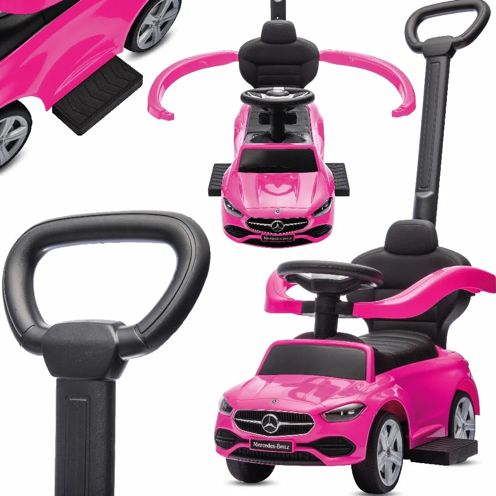 sun baby Macchinina Cavalcabile per Bambini, Macchina a spinta da 12 mesi, schienale alto, volante audio, poggiapiedi estensibili, vano portaoggetti (Rosa)