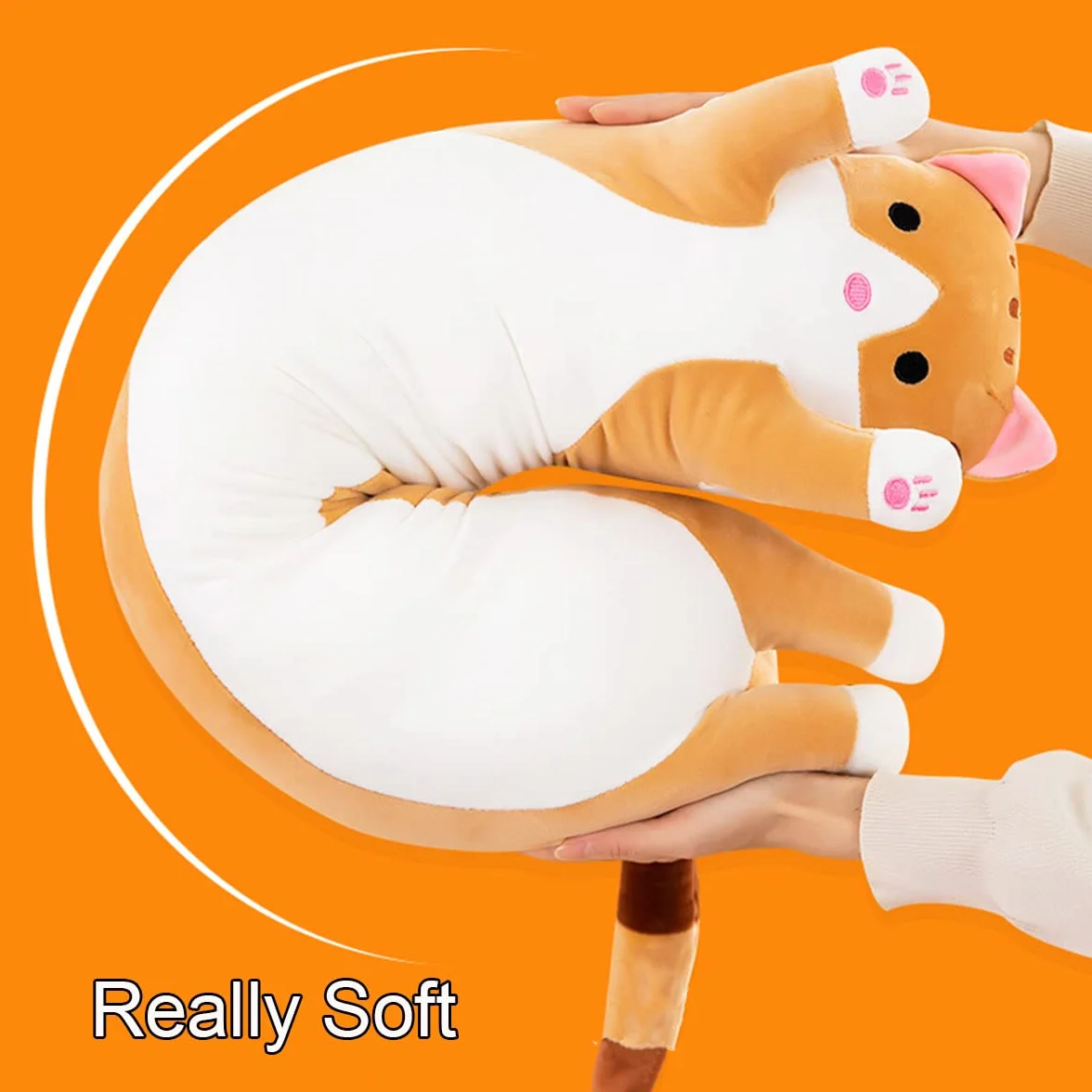 Kekeso Gatto Peluche Cuscino Lungo, Morbido Carino Gatto Cuscino Di Peluche, Gattino Ripiene Carino Peluche Regalo Per Bambini Fidanzata (110cm/43.3inch, Yellow)
