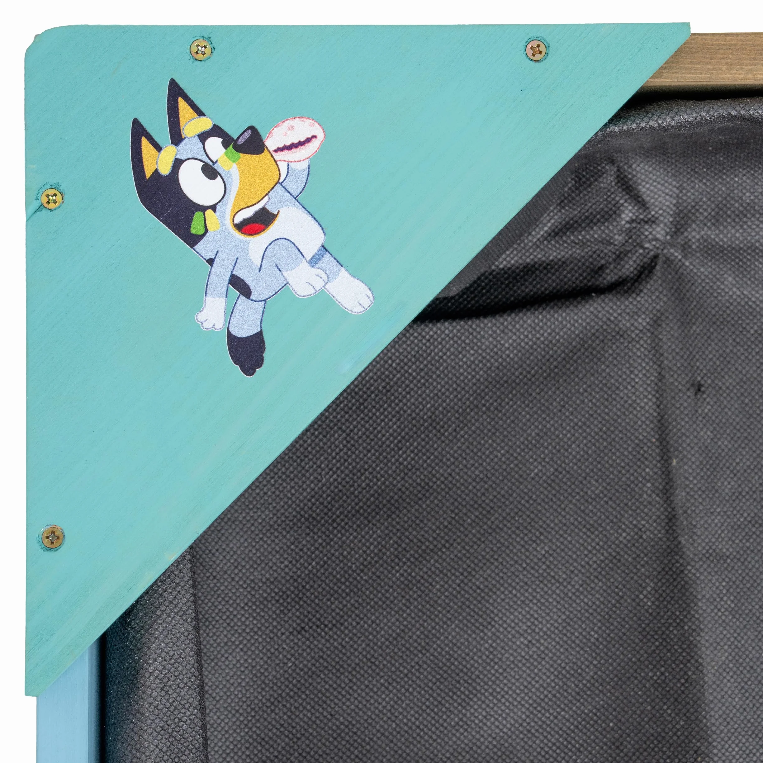 Bluey Sabbiera in legno con copertura, certificata FSC, per bambini, con sedili angolari, rivestimento poroso per acqua, copertura protettiva per giochi all'aperto, età 2+
